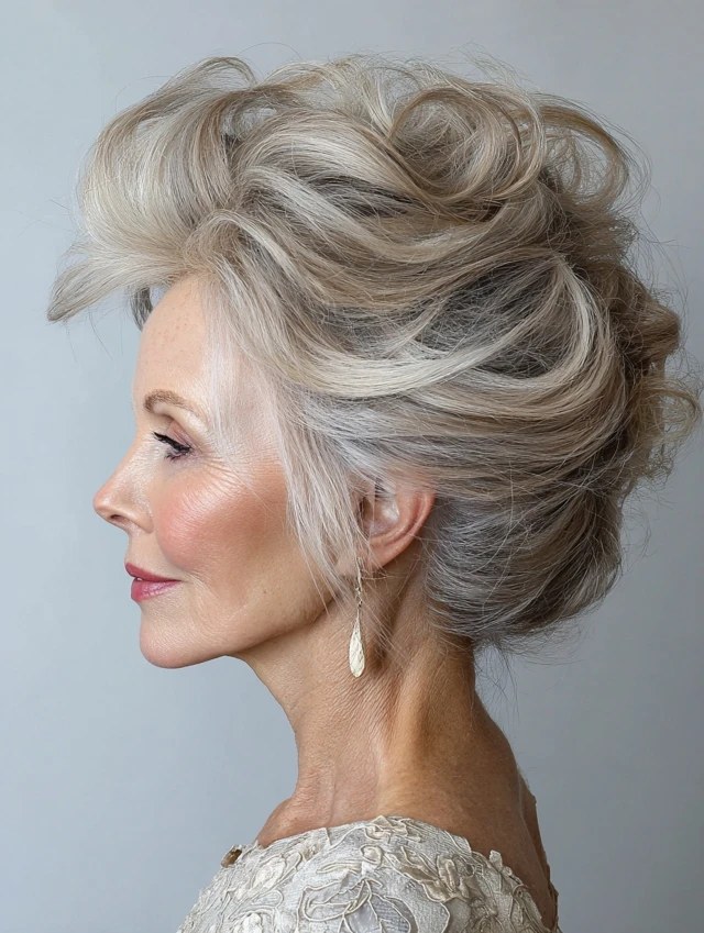 Woman over 70 with voluminous Updo with Gentle Height — special occasion hairstyle for women over 70