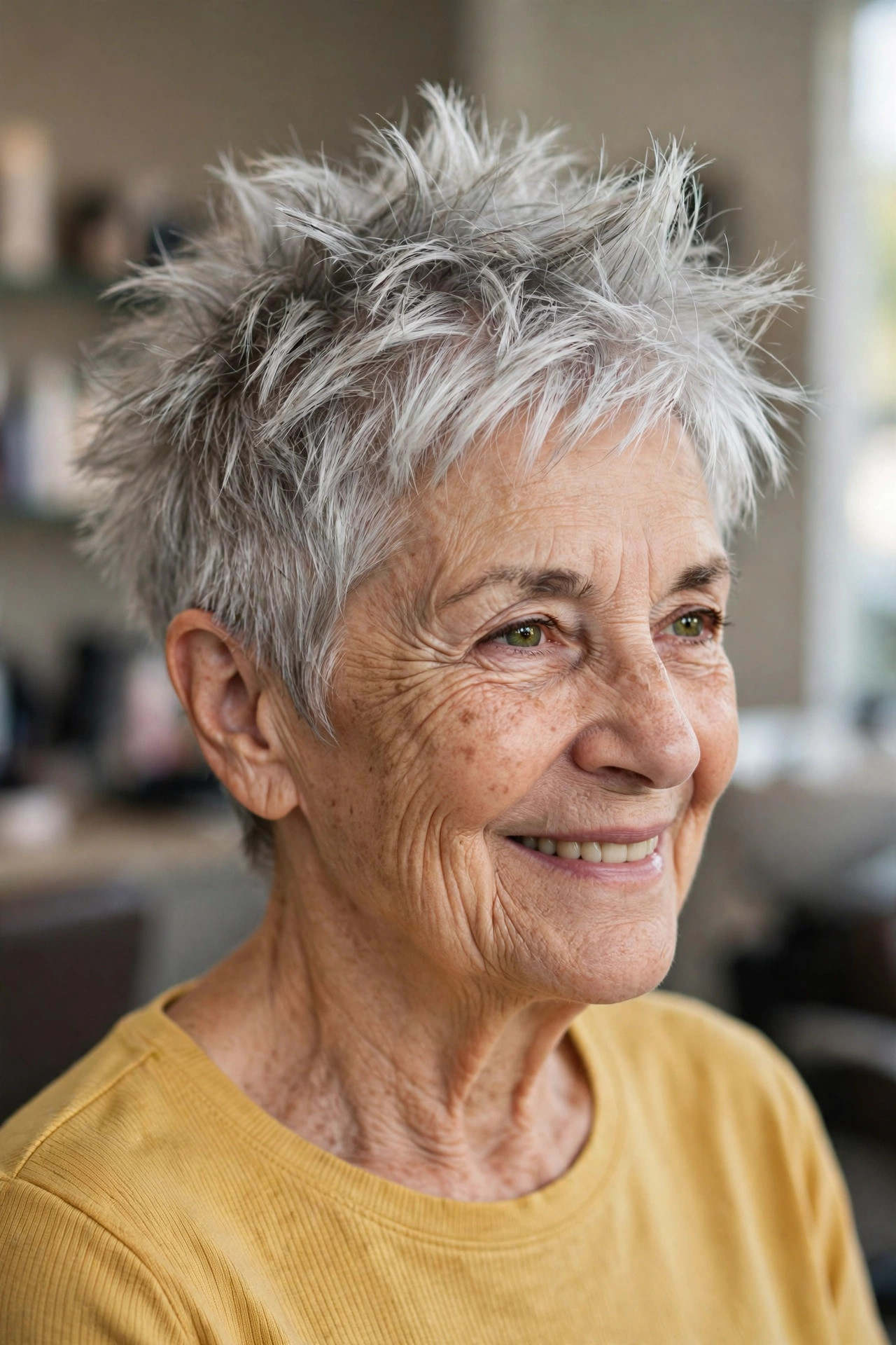 Tousled Bedhead Spikes - spiky short hairstyle for a woman over 60
