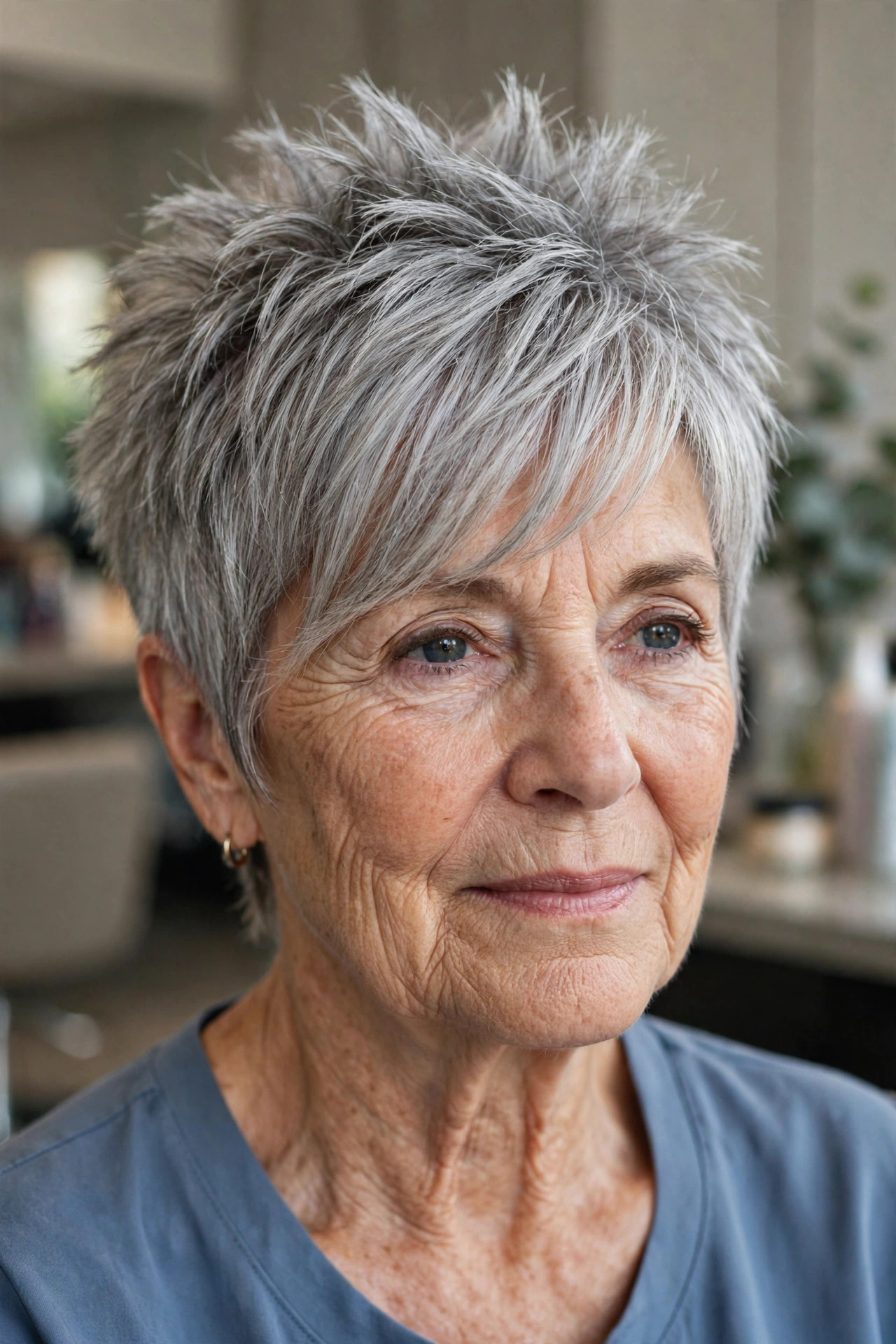 Spiky Pixie With Side-Swept Bangs - spiky short hairstyle for a woman over 60