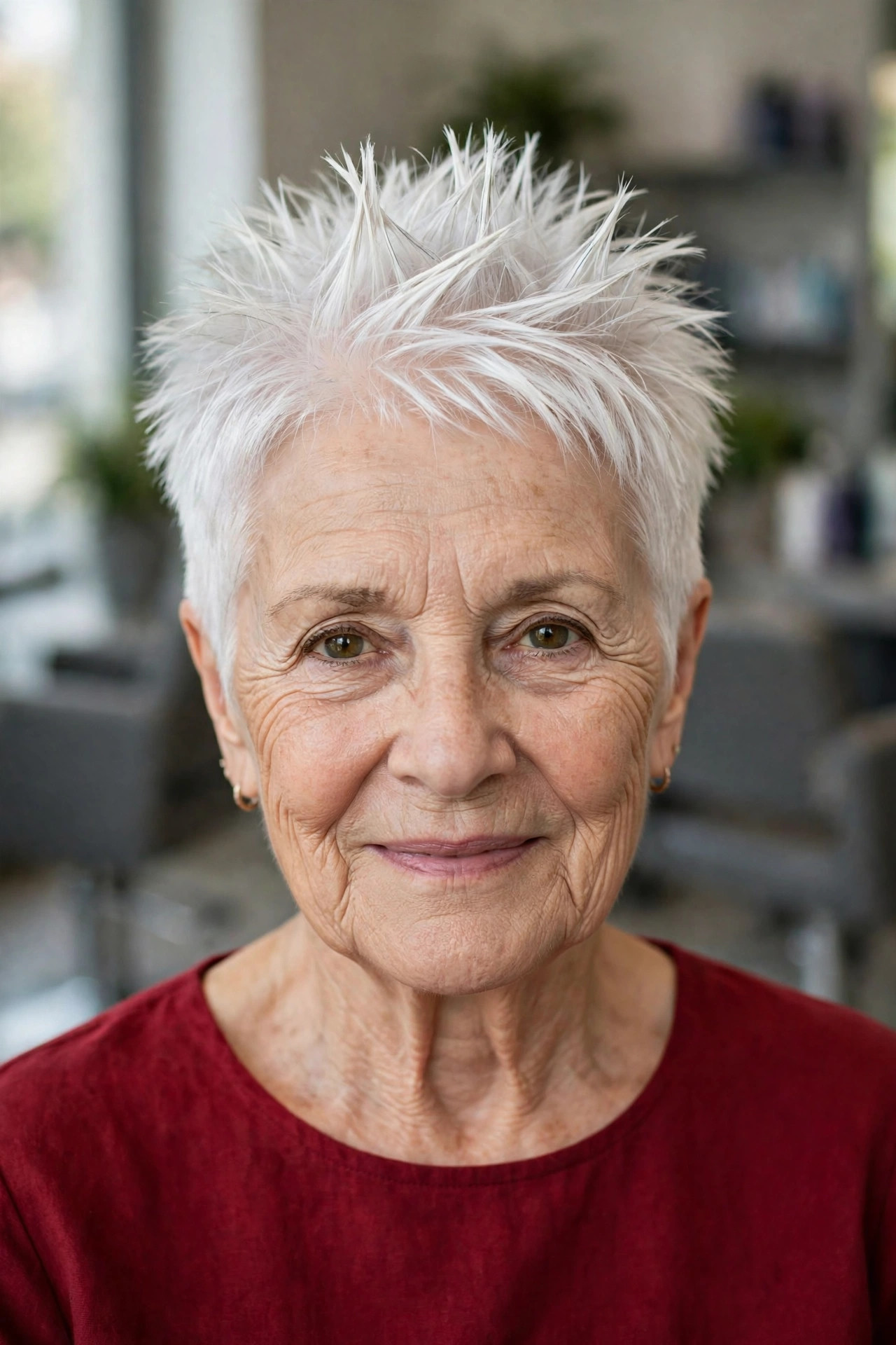 Bright White Spiky Crop - spiky short hairstyle for a woman over 60