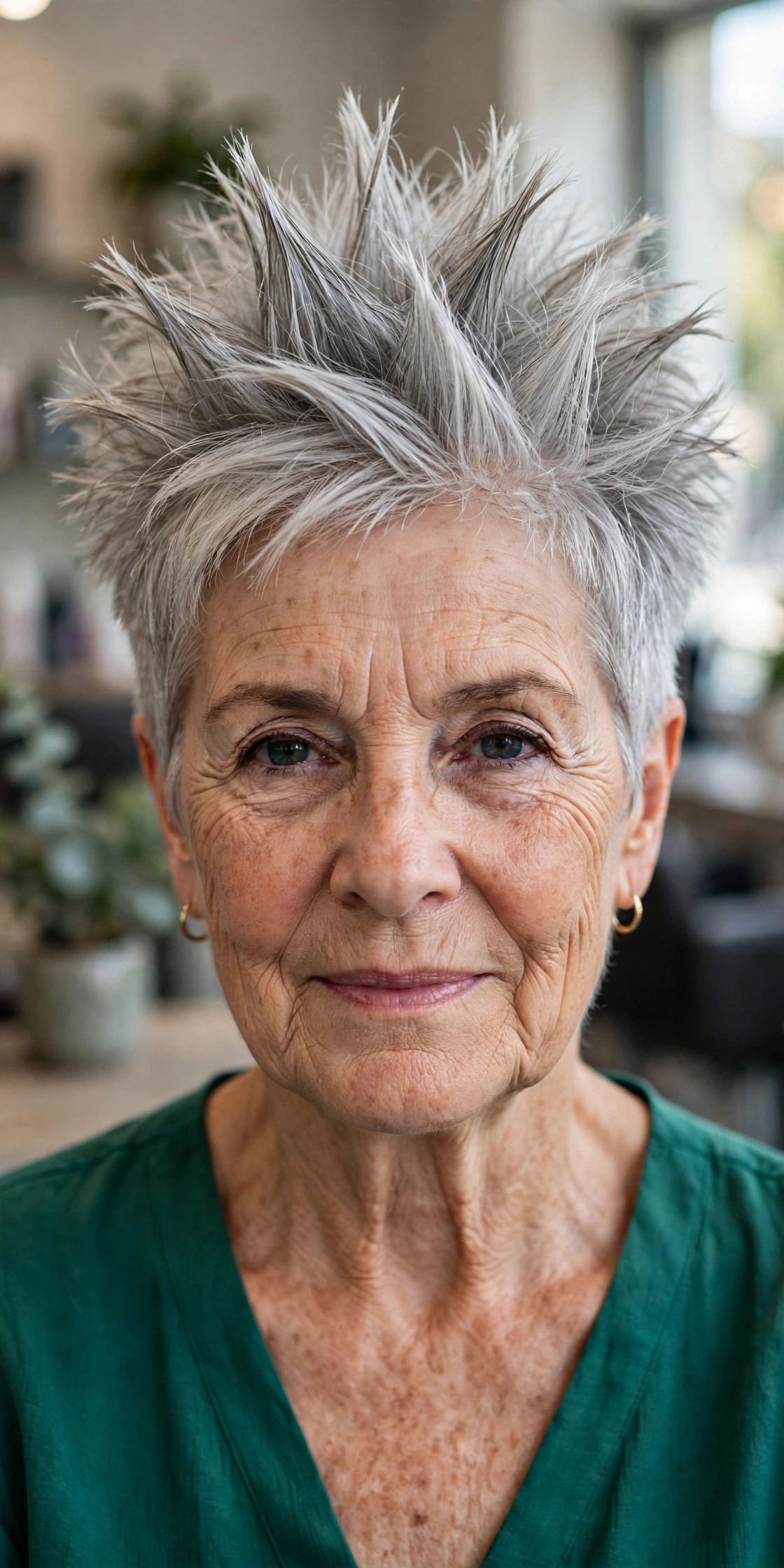 Voluminous Spiky Top With a Short Back - spiky short hairstyle for a woman over 60