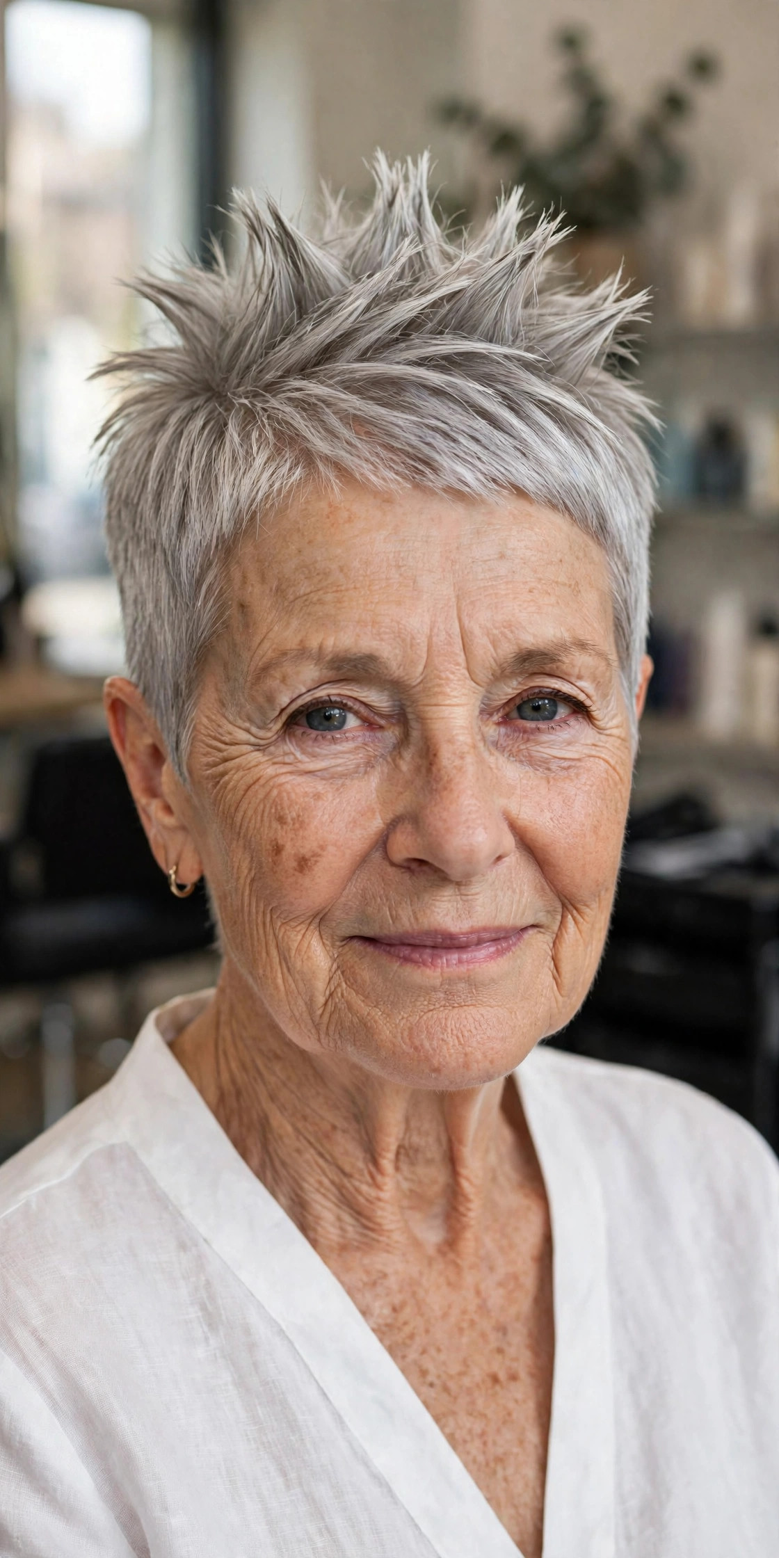 Sleek Sides With a Spiky Top - spiky short hairstyle for a woman over 60