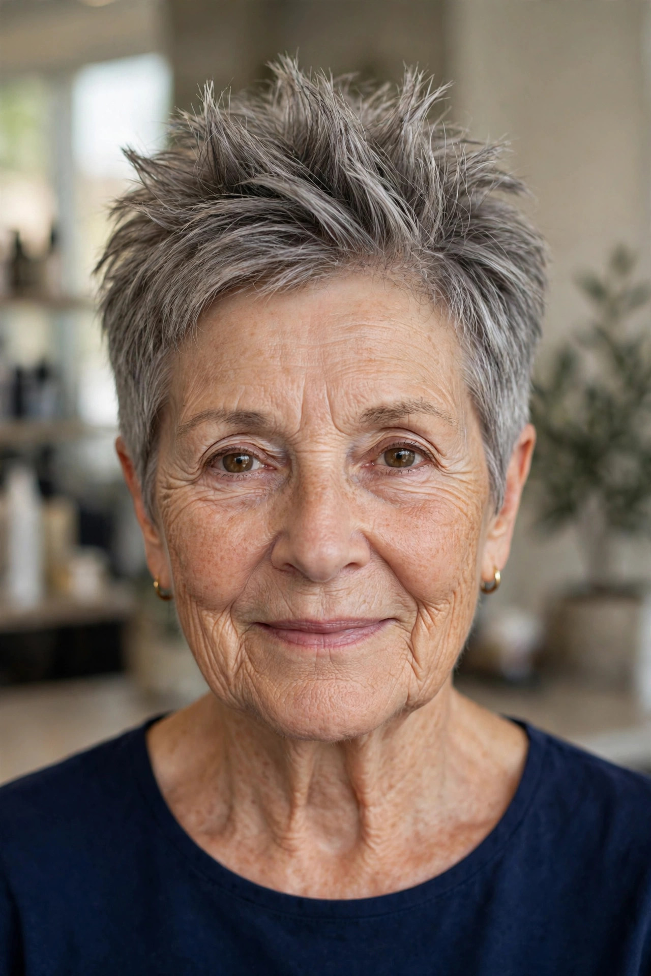 Textured Quiff Pixie - spiky short hairstyle for a woman over 60