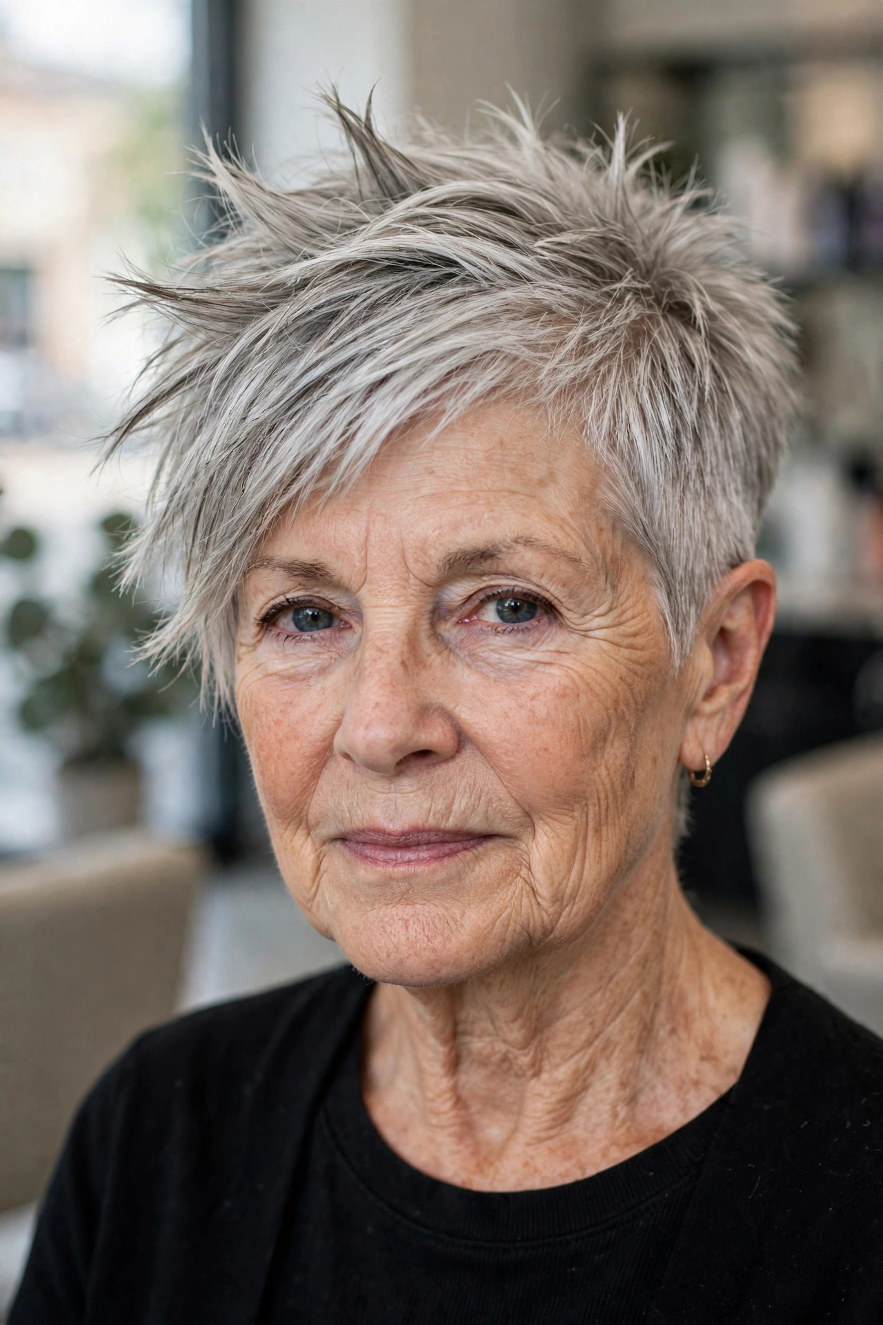 Asymmetric Spiky Pixie - spiky short hairstyle for a woman over 60