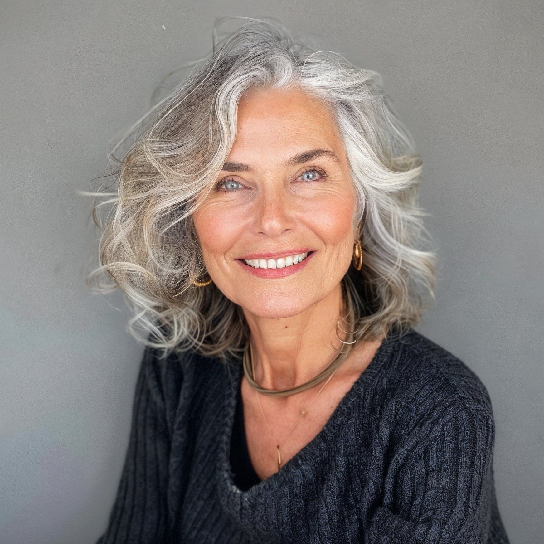 The Wavy Bob With Sunlit Movement — softening hairstyle for a square face on a woman over 70