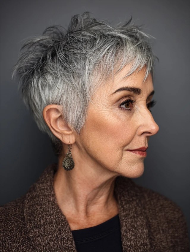 The Classic Tapered Pixie in Profile — softening hairstyle for a square face on a woman over 70