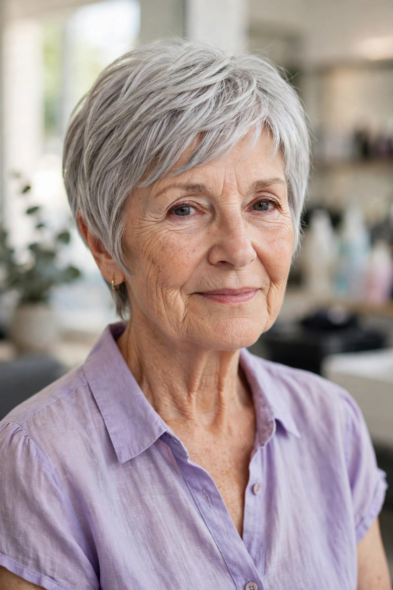 Silver Pixie with Airy Layers - summer haircut for women over 60