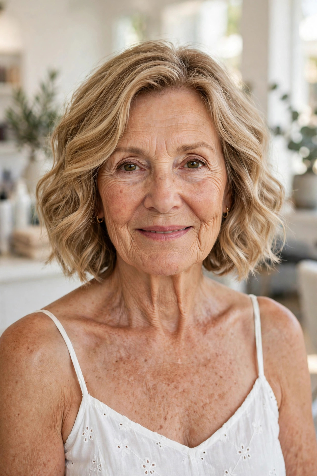 Wavy Chin Bob with Lightened Ends - summer haircut for women over 60