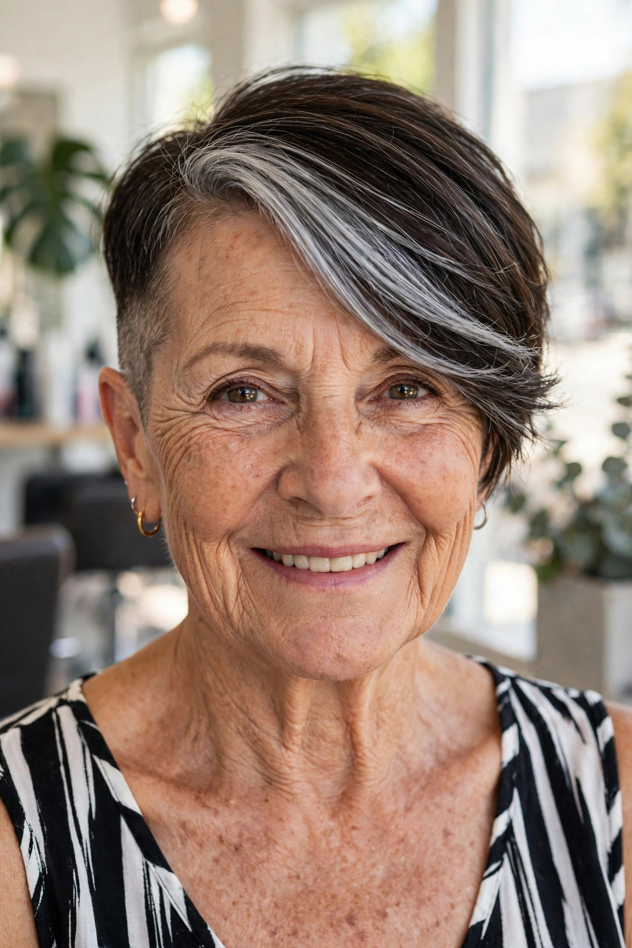 Asymmetric Short Crop with a Longer Top - summer haircut for women over 60