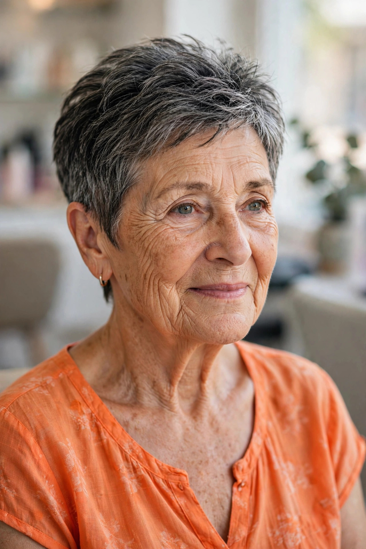 Salt-and-Pepper Taper with Natural Texture - summer haircut for women over 60