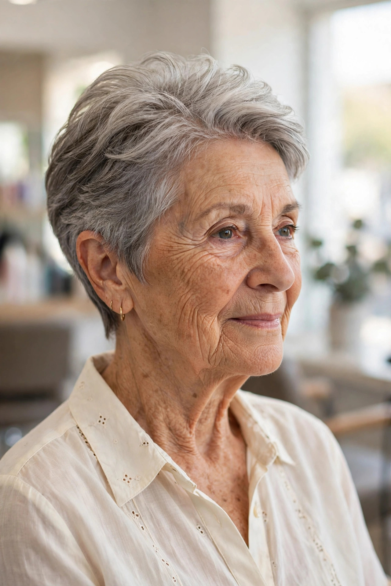Feathered Short Cut with Swept-Back Sides - summer haircut for women over 60