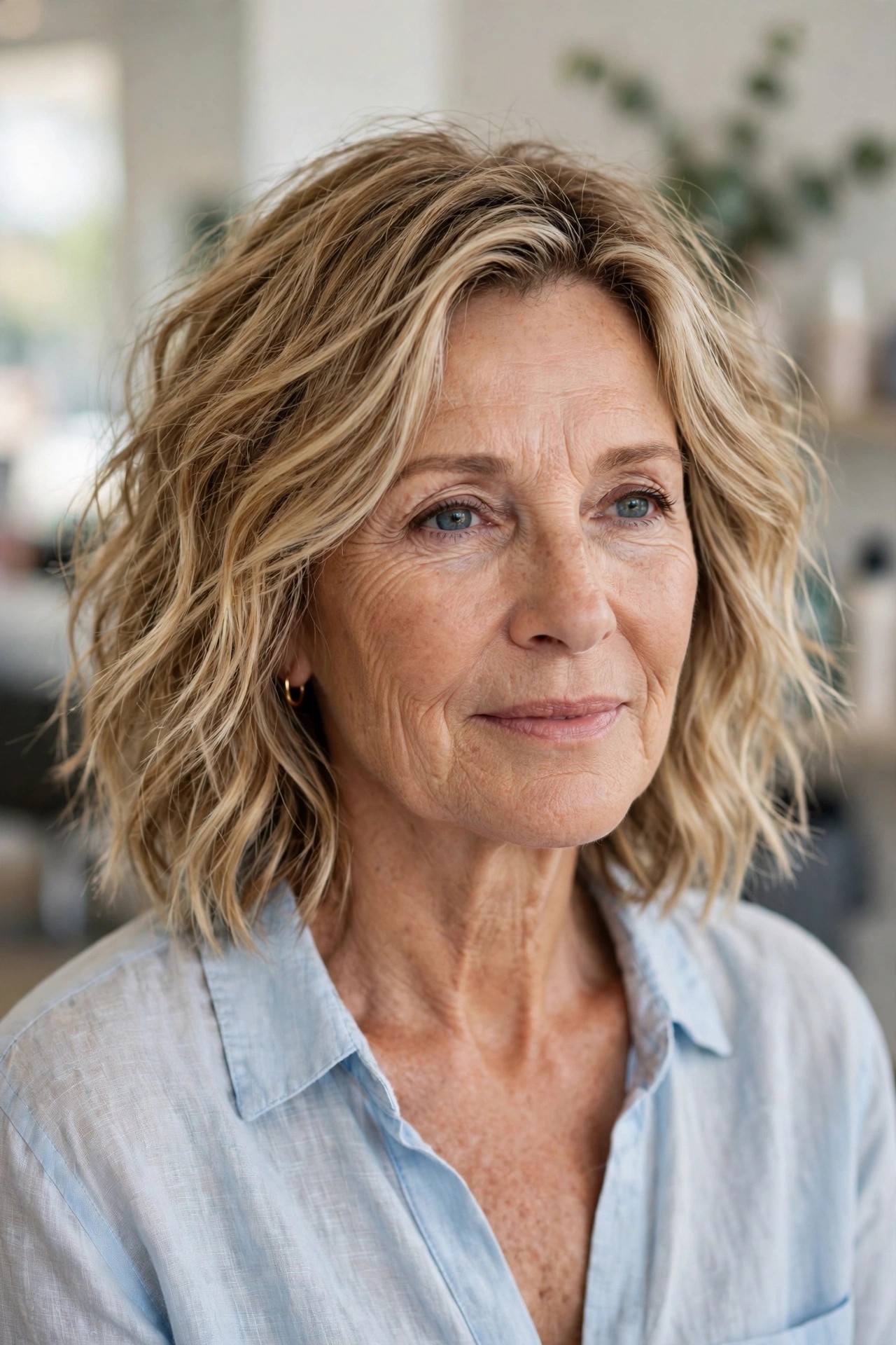 Tousled Lob with Sea-Salt Texture — summer hairstyle on a woman over 50