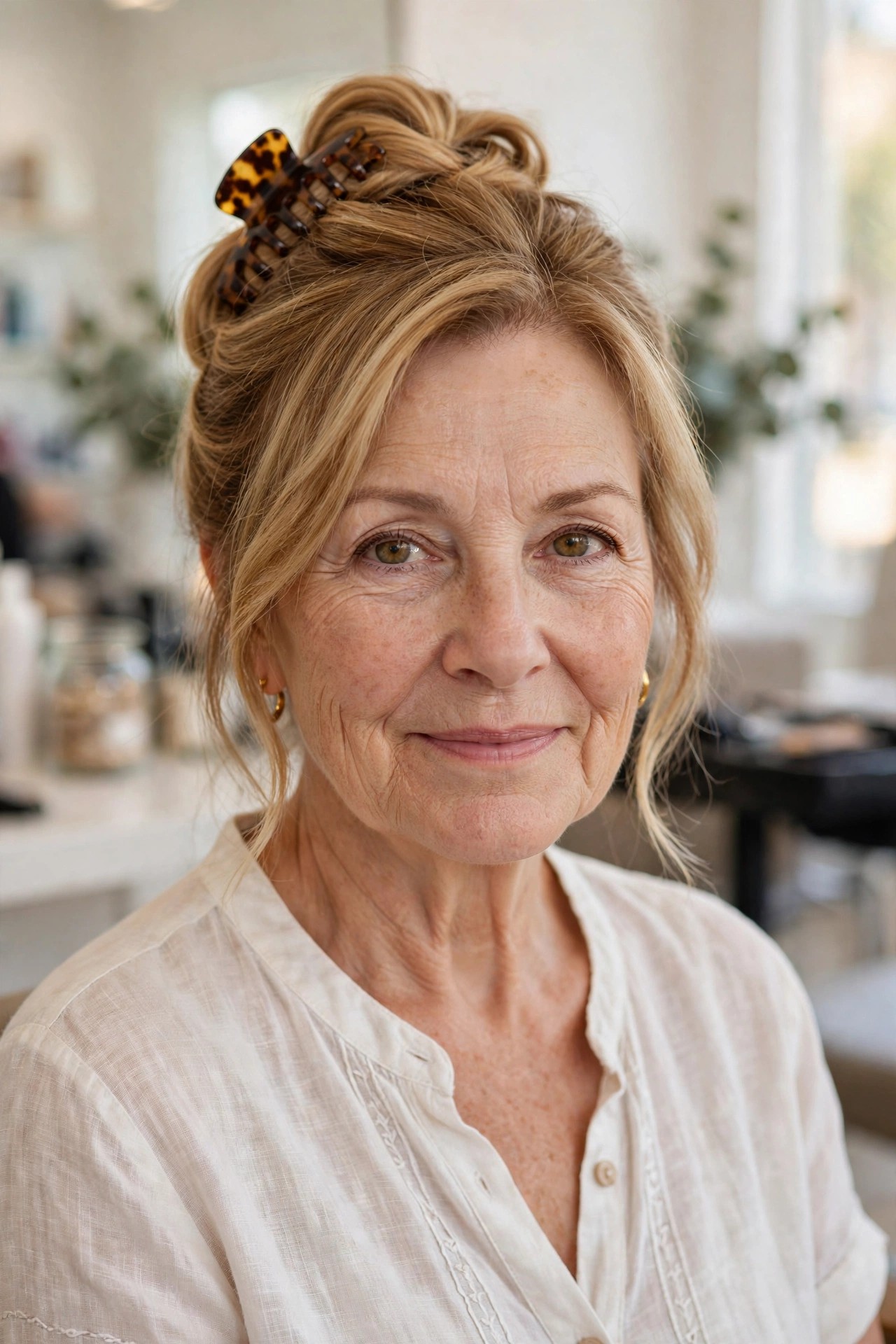Claw-Clip French Twist — summer hairstyle on a woman over 50