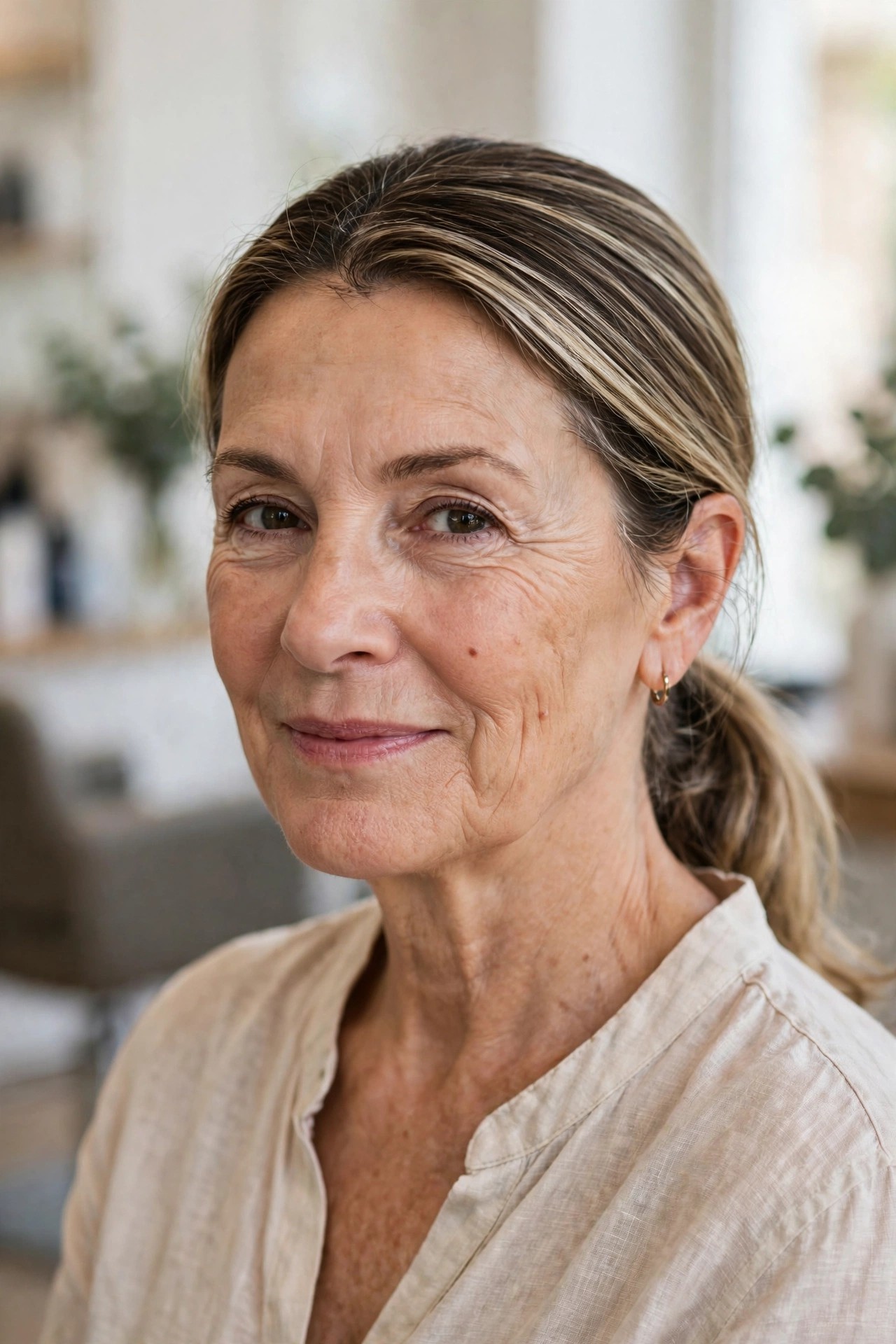 Hat-Friendly Low Ponytail — summer hairstyle on a woman over 50