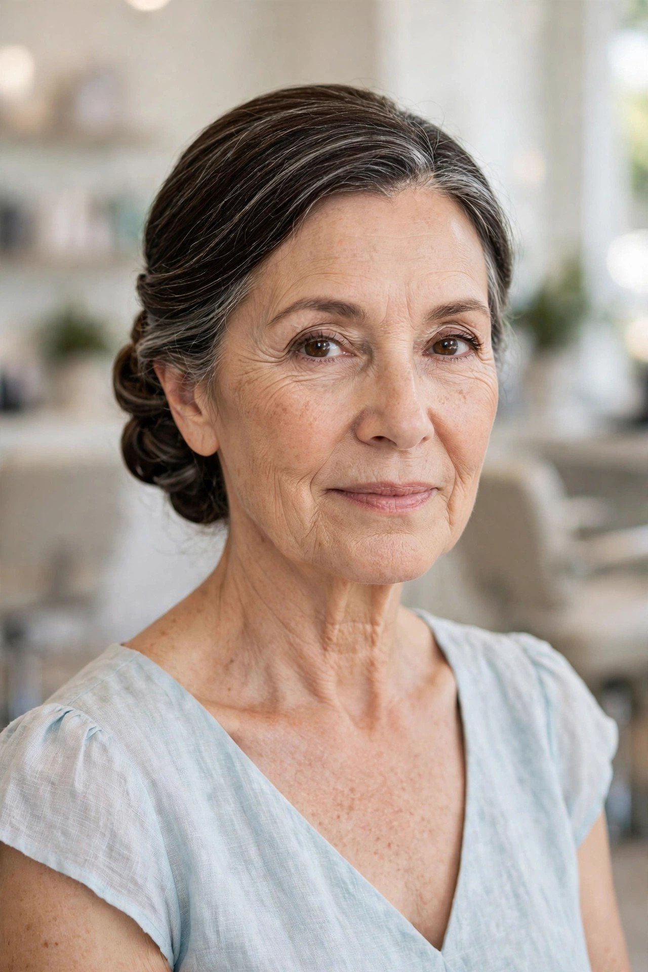 Low Nape Chignon — summer hairstyle on a woman over 50