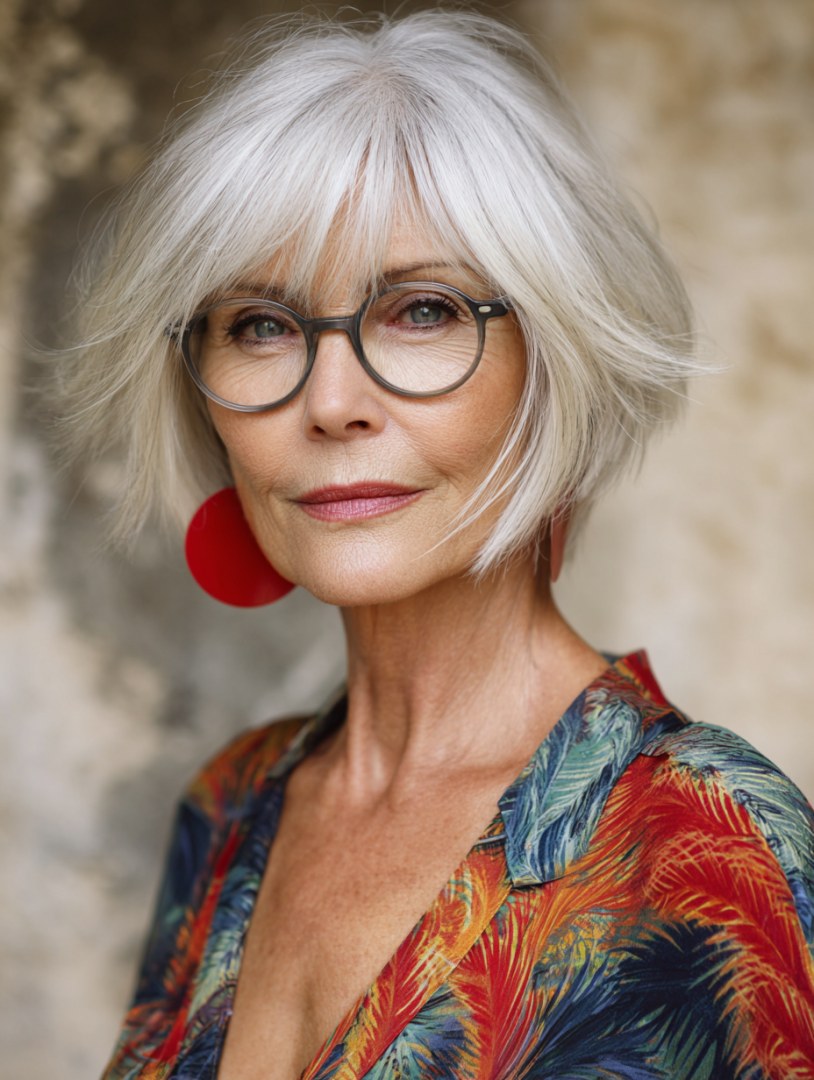 Woman over 70 with breezy Bob with Sunglasses-Ready Framing — summer short haircut for women over 70
