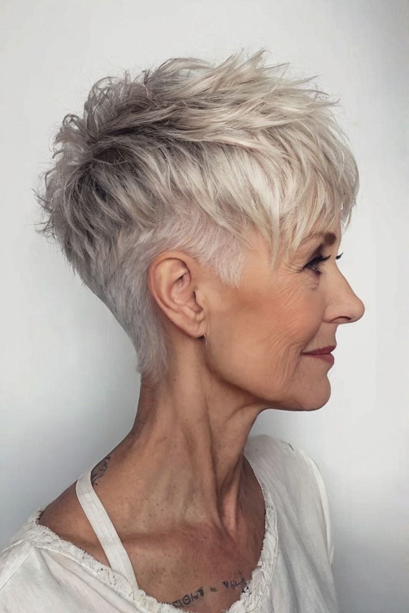 Woman over 70 with undercut Pixie for the Boldest Heat — summer short haircut for women over 70