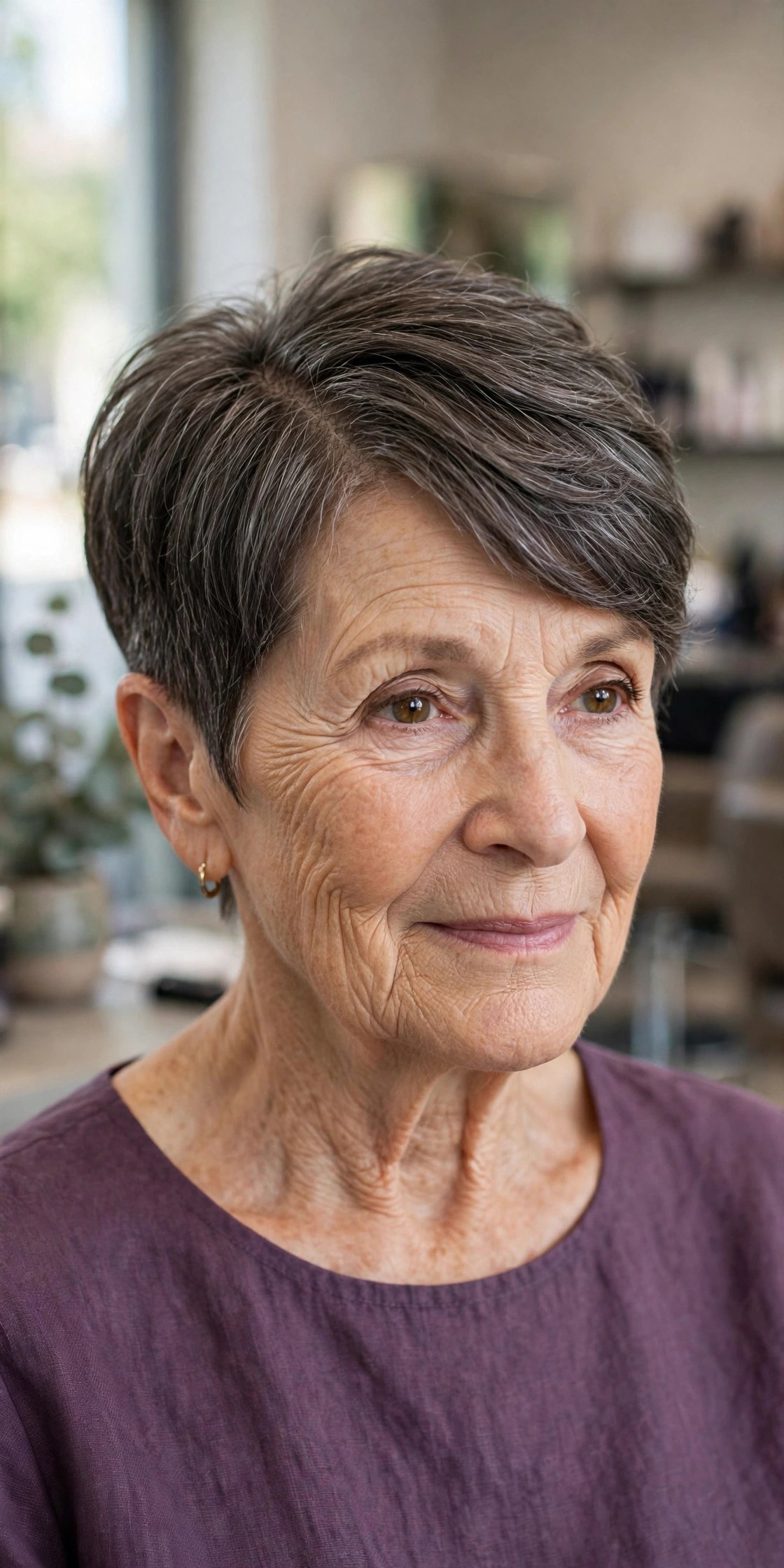 Tapered Pixie with a Deep Side Part on a woman over 60 - tapered pixie cut for fine hair