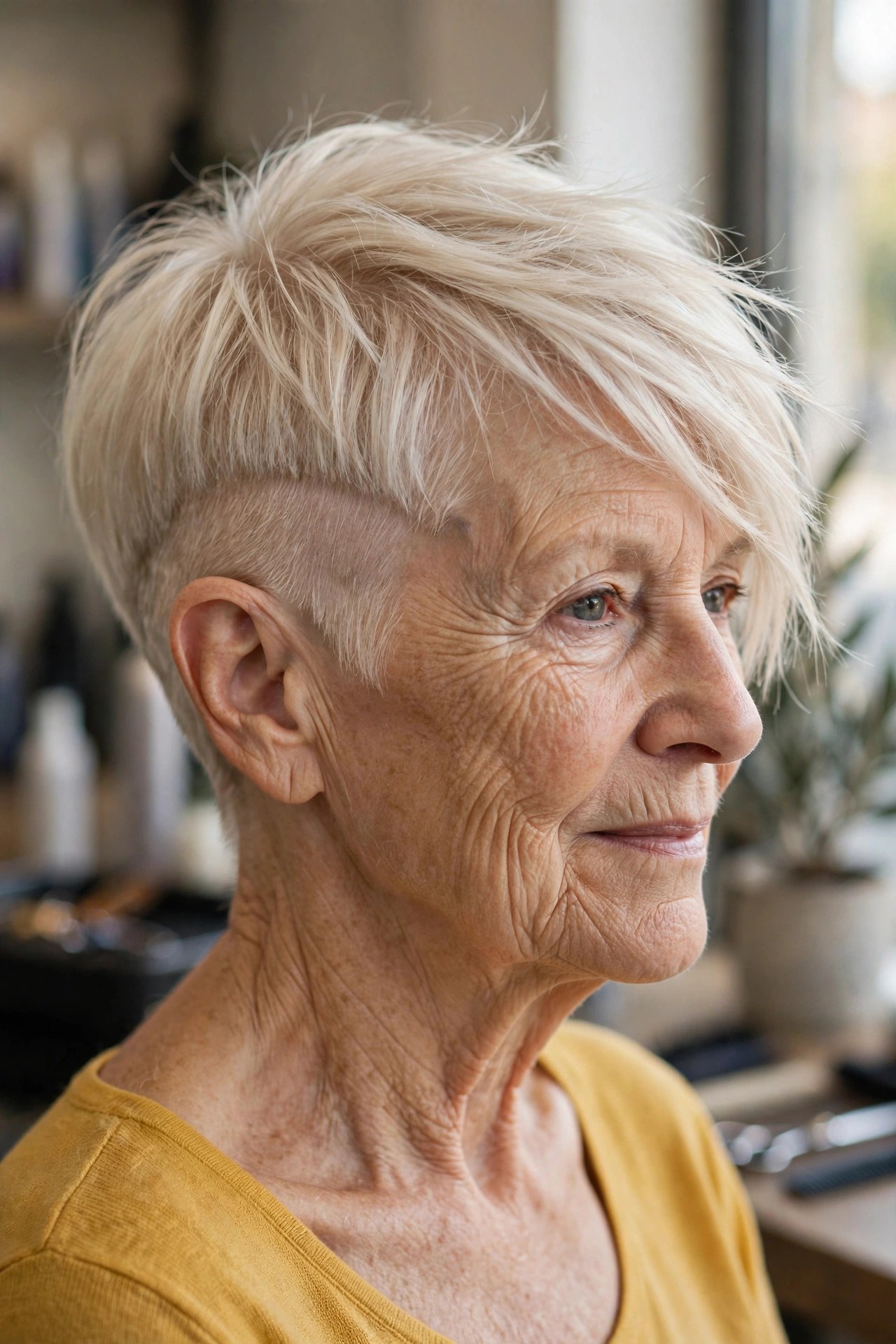 Asymmetrical Tapered Pixie on a woman over 60 - tapered pixie cut for fine hair