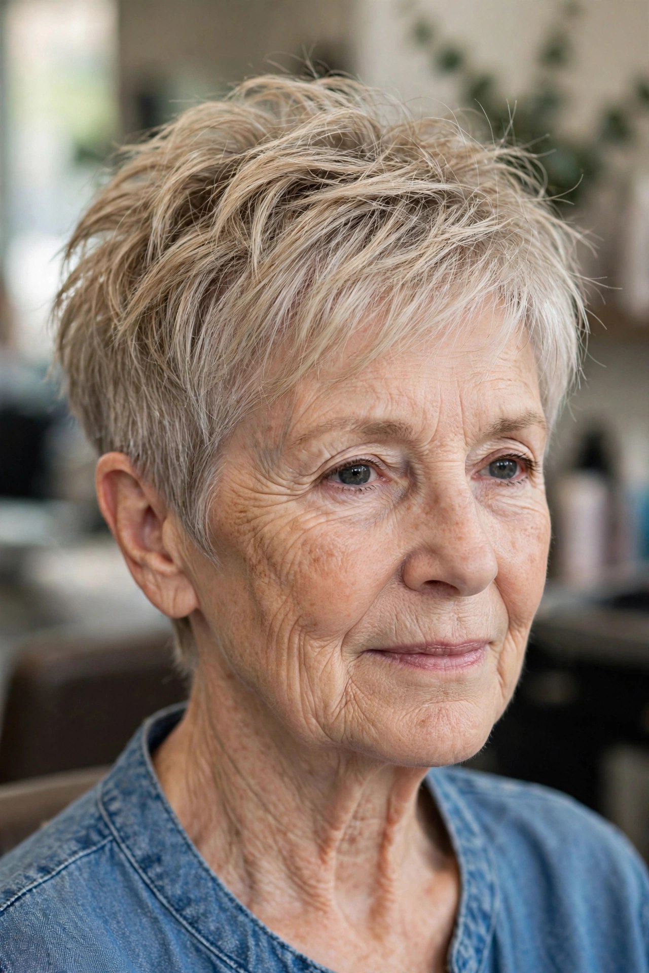Tousled Messy Tapered Pixie on a woman over 60 - tapered pixie cut for fine hair