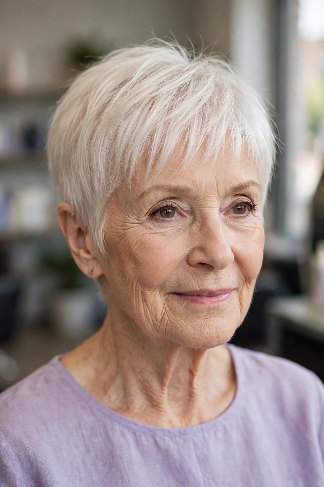 Tapered Pixie with a Wispy See-Through Fringe on a woman over 60 - tapered pixie cut for fine hair
