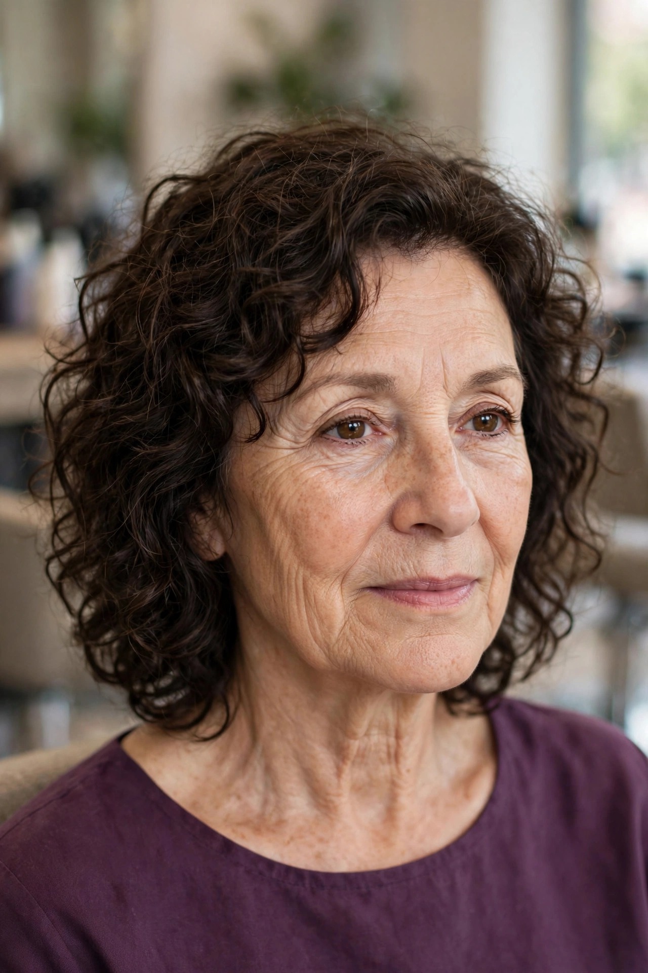 Curly Textured Lob - textured lob hairstyle for a woman over 50