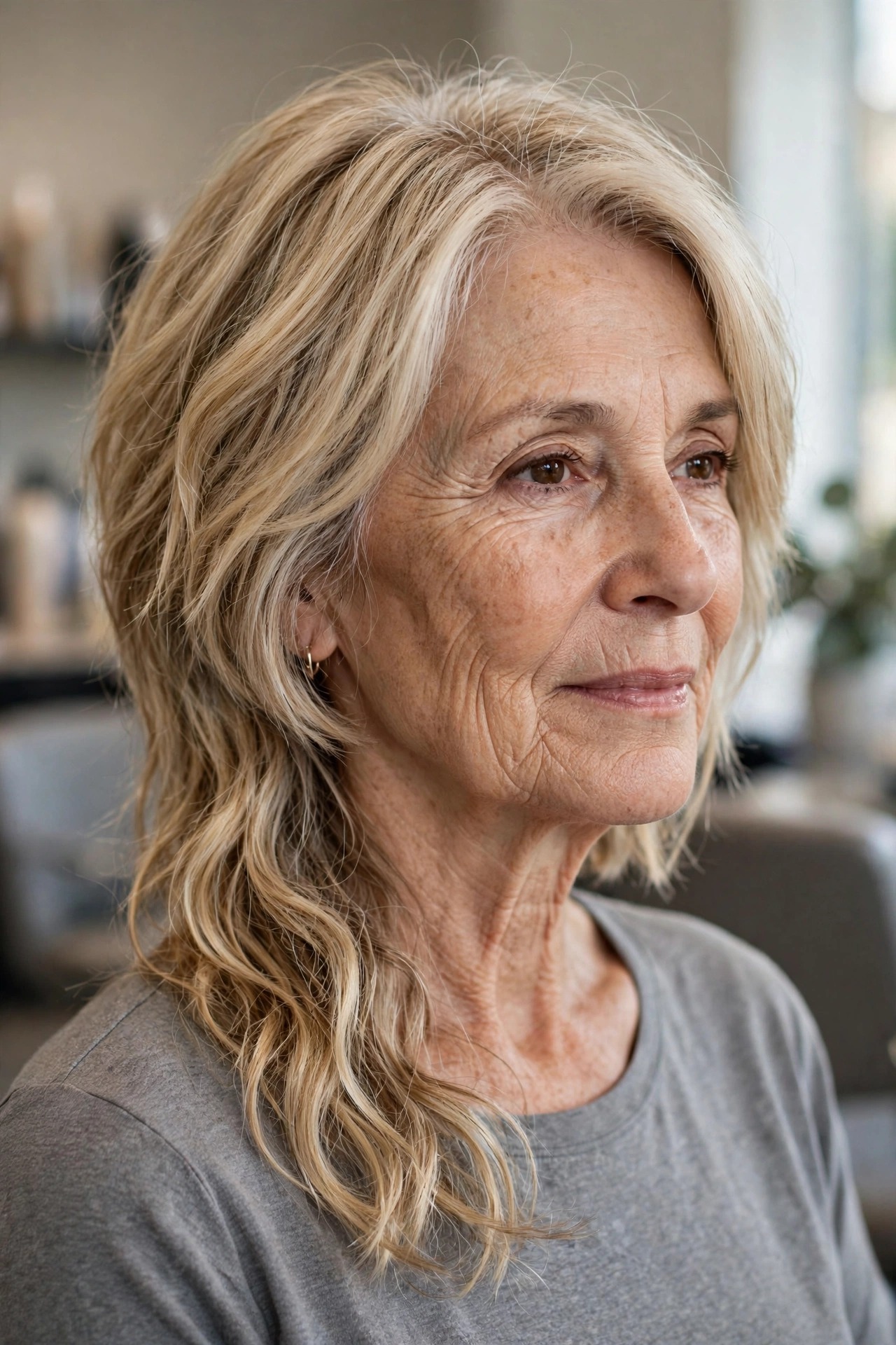 Asymmetrical Textured Lob - textured lob hairstyle for a woman over 50