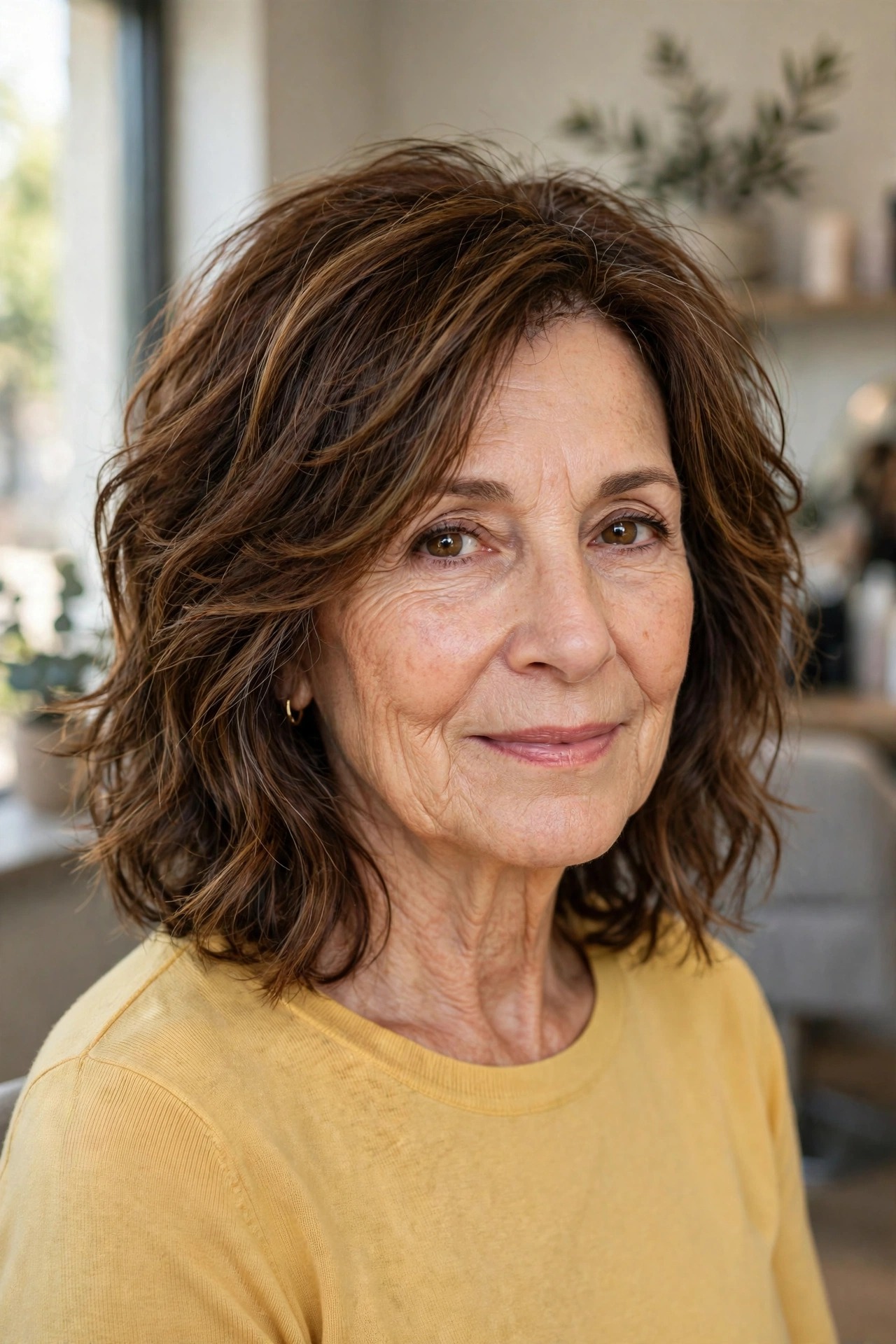 Lob with Long Face-Framing Layers - textured lob hairstyle for a woman over 50