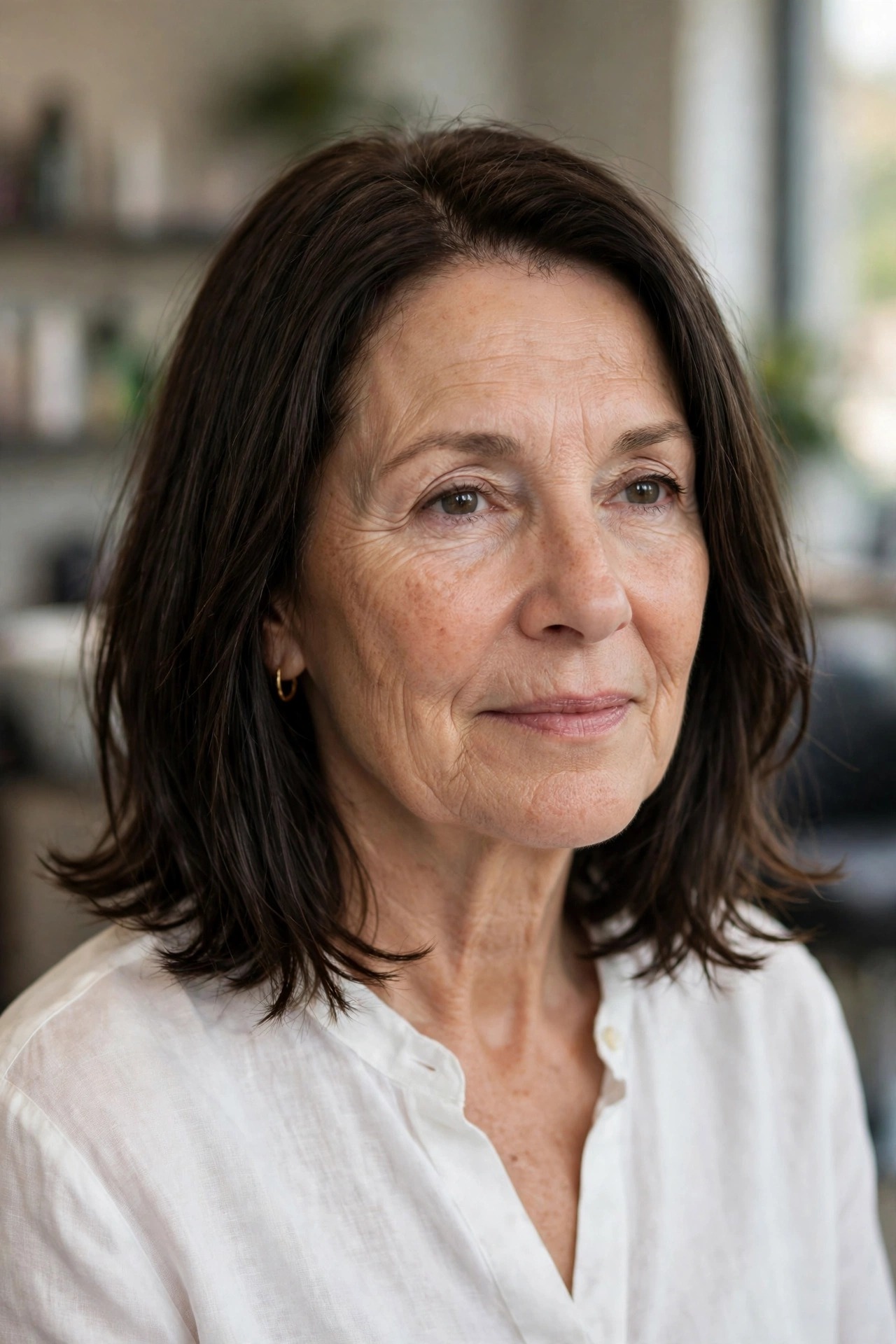 Straight Textured Lob with Bent Ends - textured lob hairstyle for a woman over 50