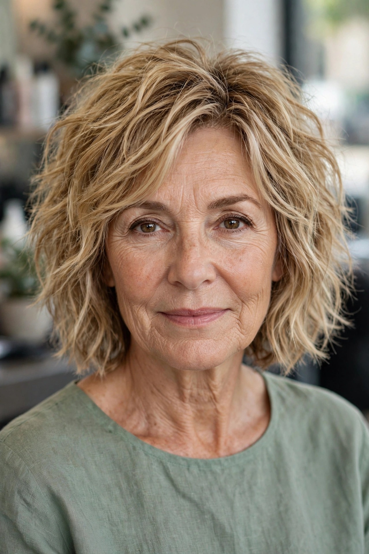 Choppy-Ends Lob with Piecey Texture - textured lob hairstyle for a woman over 50