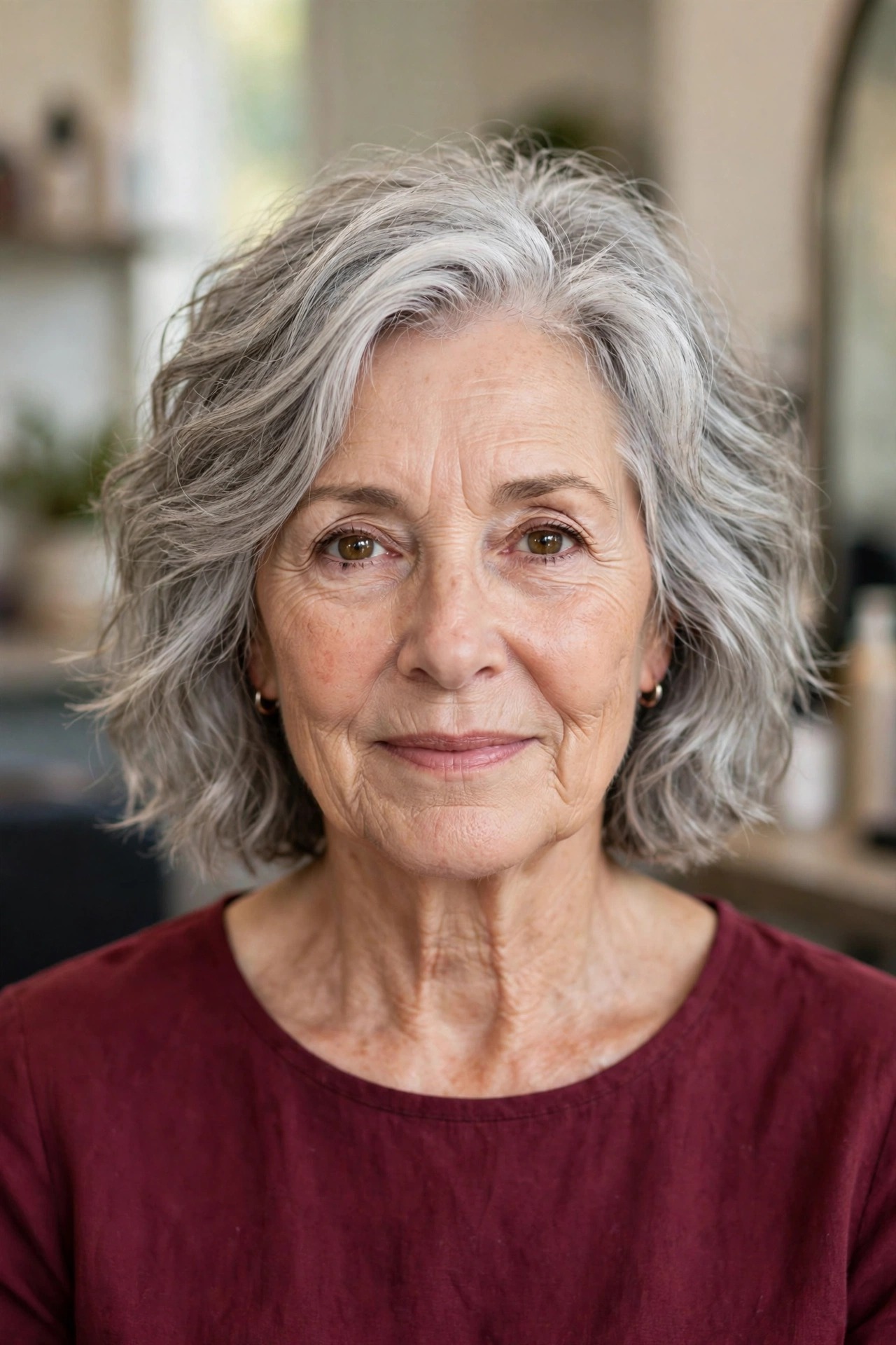 Silver-Gray Textured Lob - textured lob hairstyle for a woman over 50