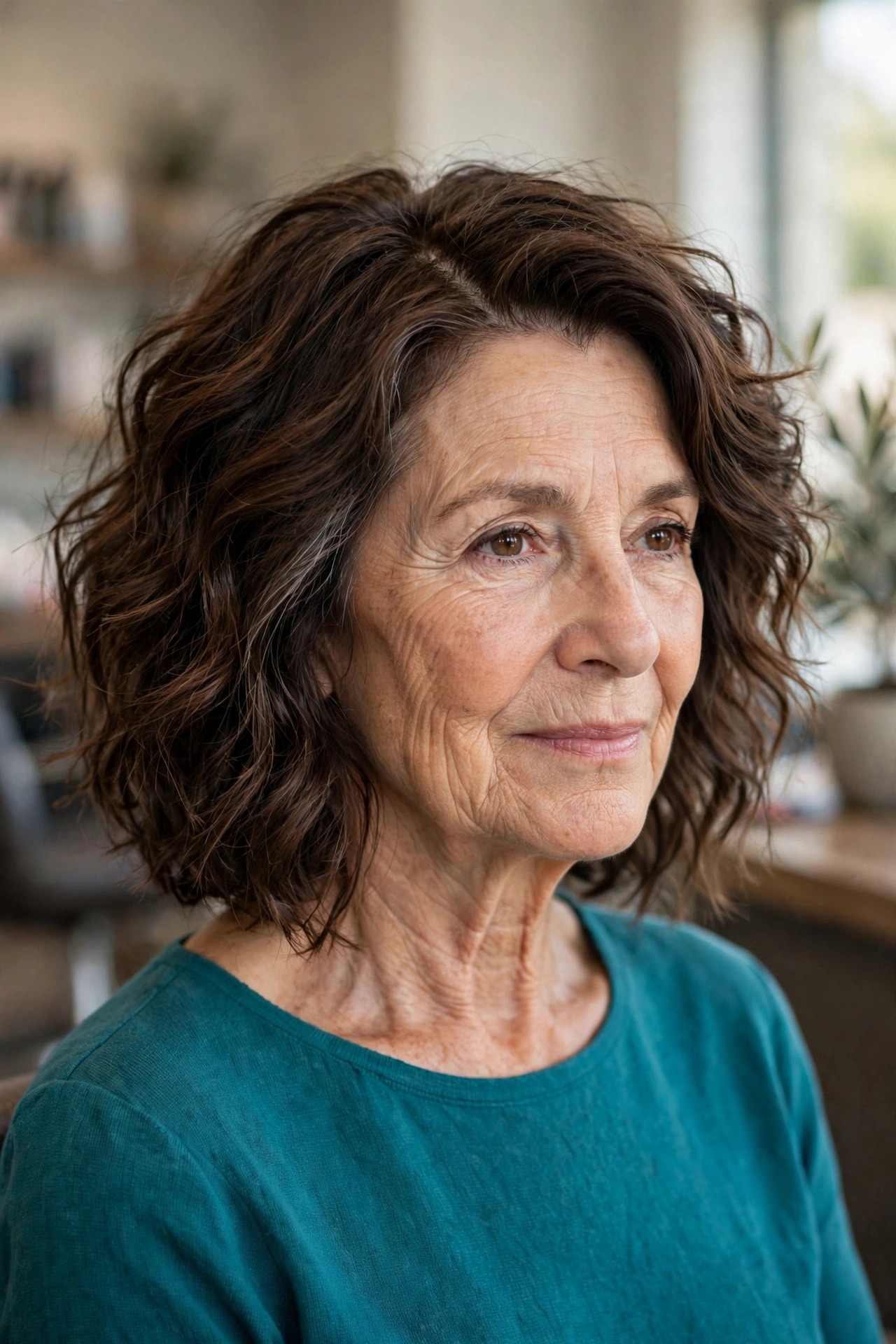 Deep Side-Part Textured Lob - textured lob hairstyle for a woman over 50