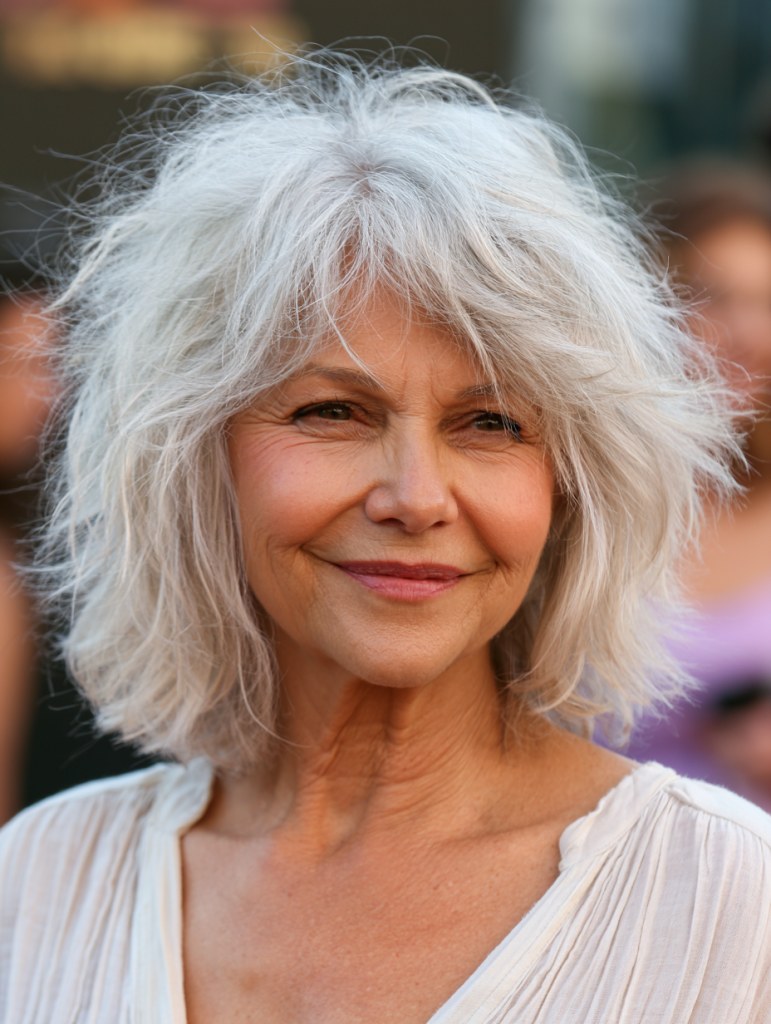 The Soft White Shag That Lightens Thick Hair — thick hair haircut on a woman over 70