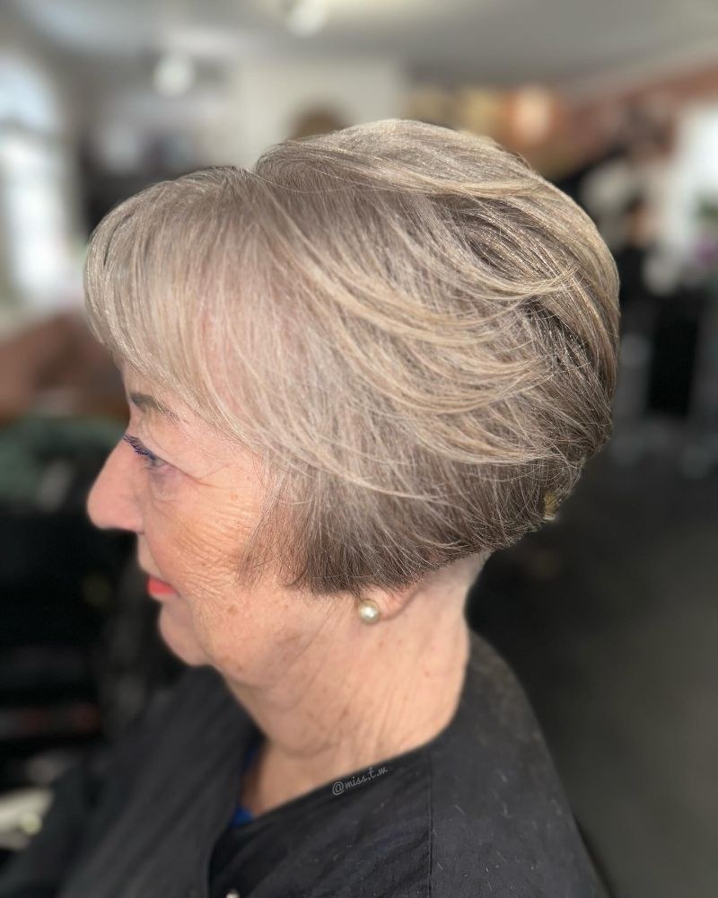 The Short Layered Crop, Salon-Fresh — thick hair haircut on a woman over 70