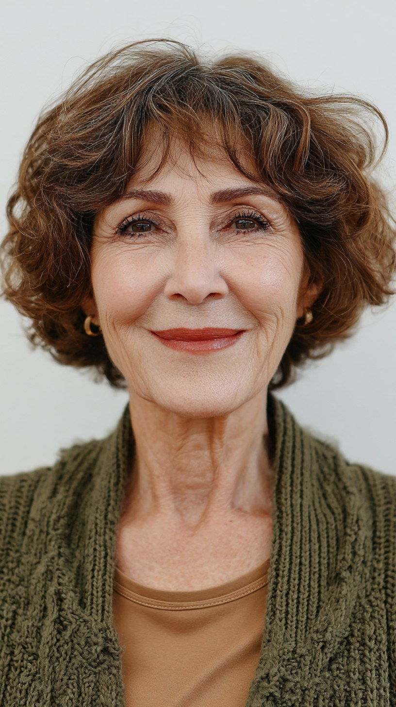 The Curly Brown Bob, Debulked Just Enough — thick hair haircut on a woman over 70
