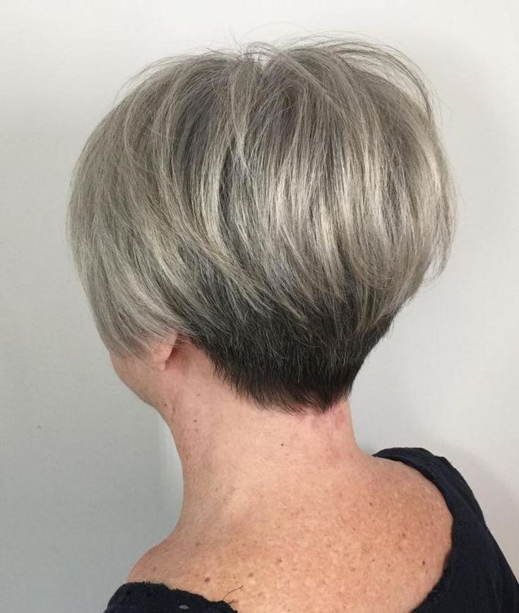 Woman over 70 with stacked bob with a rounded back — thin hair hairstyle for a woman over 70 that adds fullness