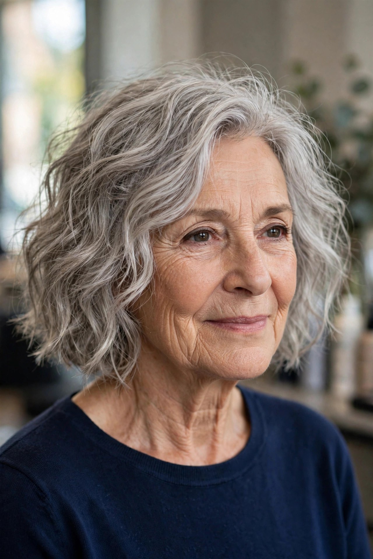 Classic Tousled Silver Bob - tousled wavy bob for woman over 60