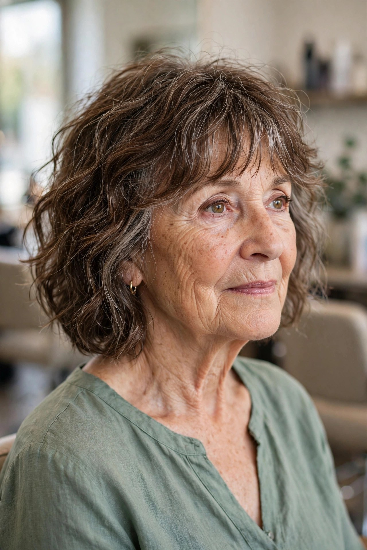 Tousled Bob with a Wispy Fringe - tousled wavy bob for woman over 60