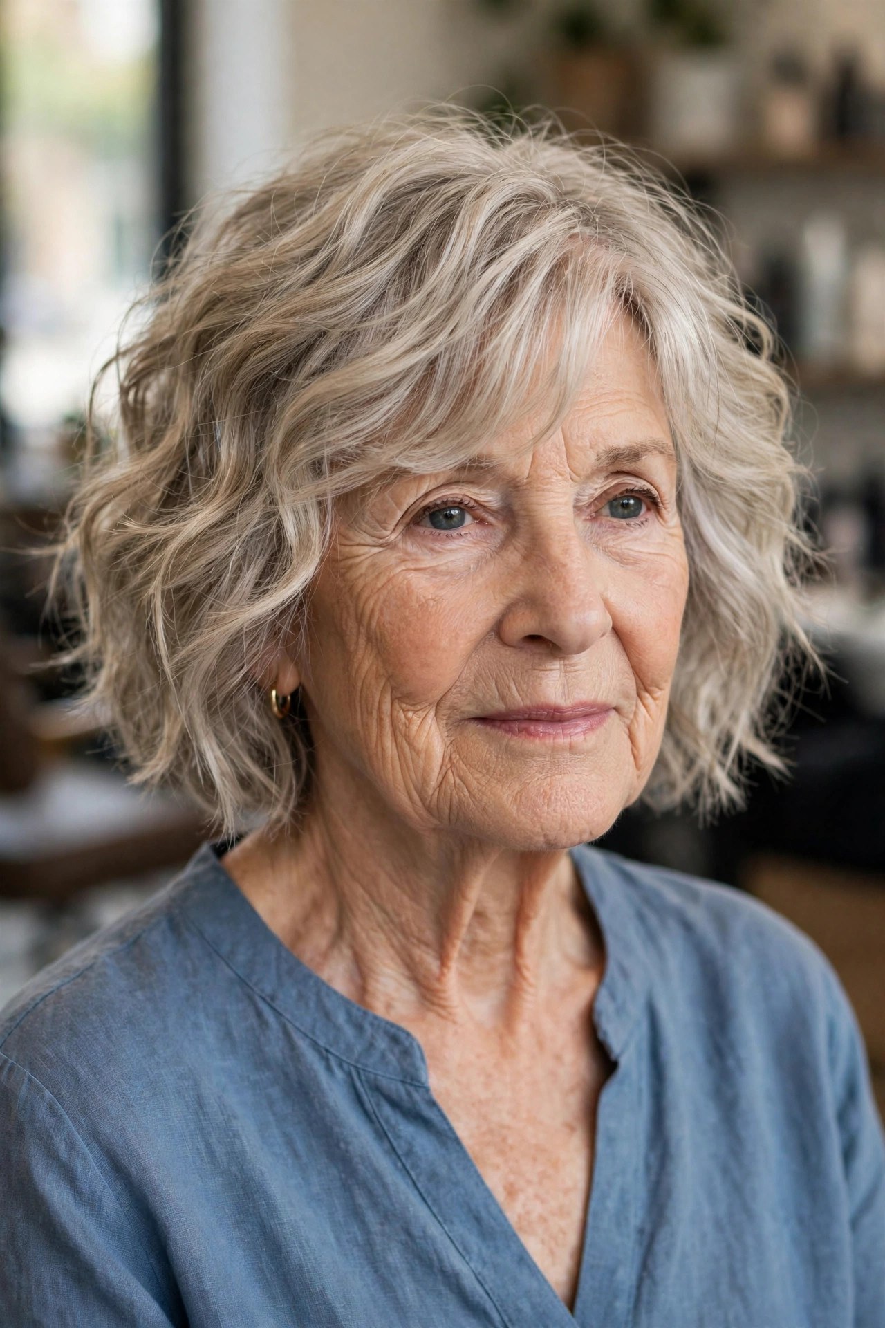 Curtain Fringe Tousled Bob in Ash Blonde - tousled wavy bob for woman over 60