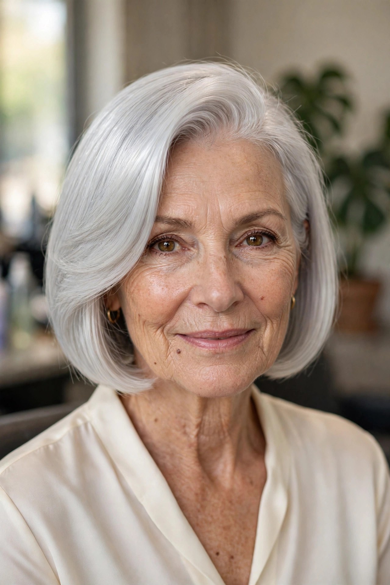 The Deep Side-Part Bob on a woman over 50 - trendy 2026 haircut