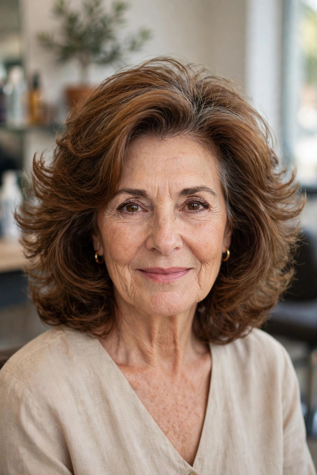 Feathered Layers with a '90s Blowout on a woman over 50 - trendy 2026 haircut
