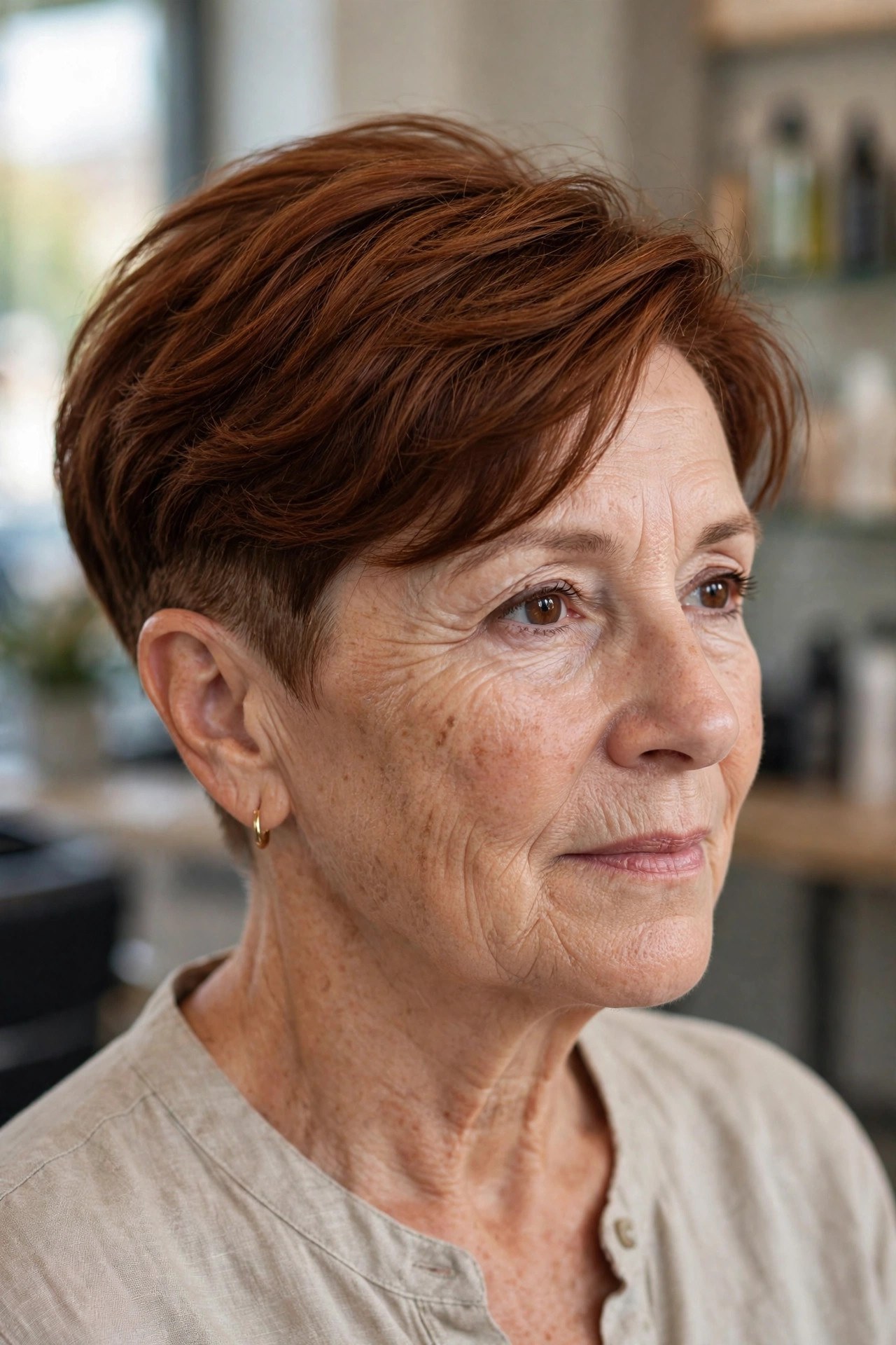The Soft Undercut Pixie on a woman over 50 - trendy 2026 haircut