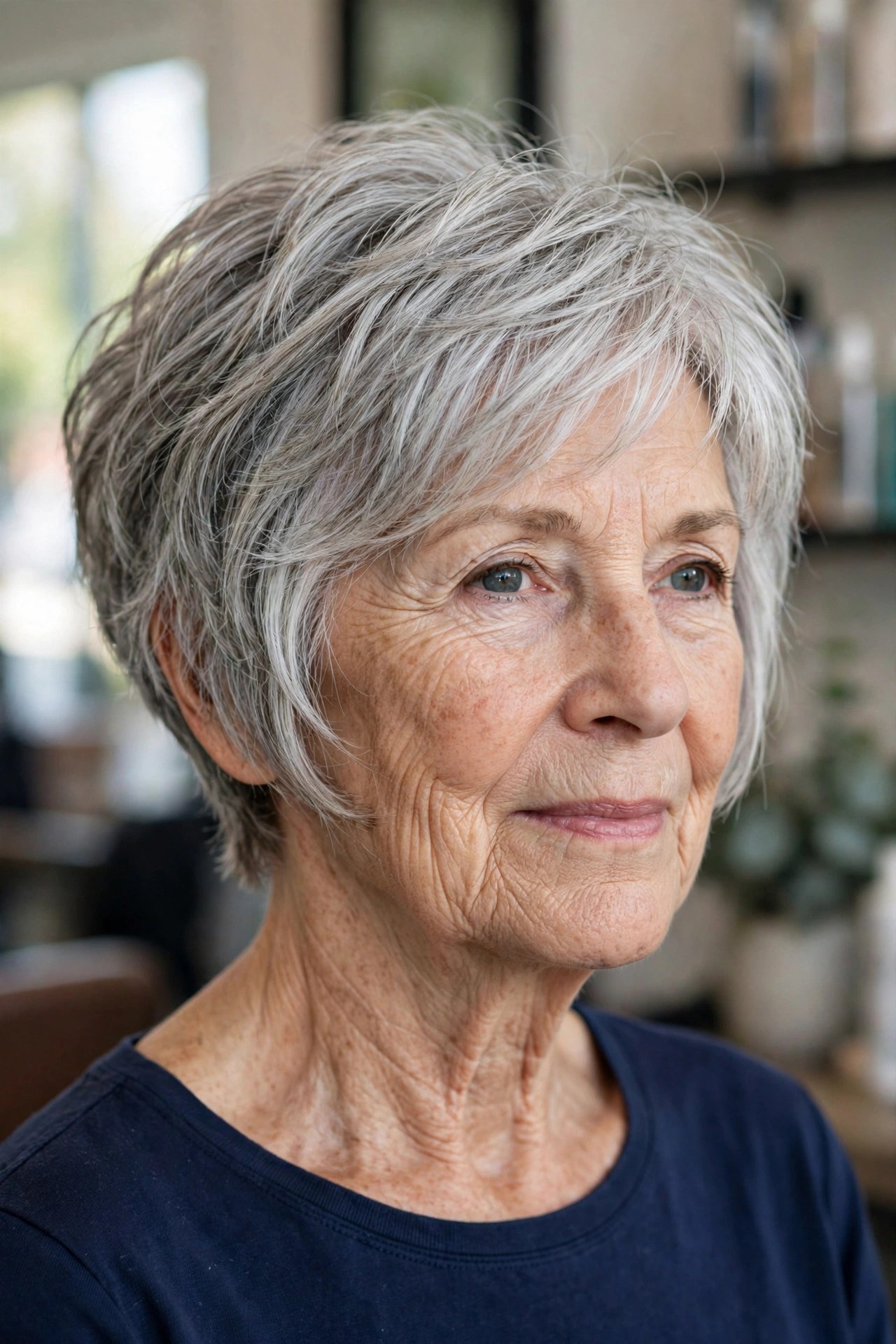 Soft Bixie in Natural Silver on a woman over 60