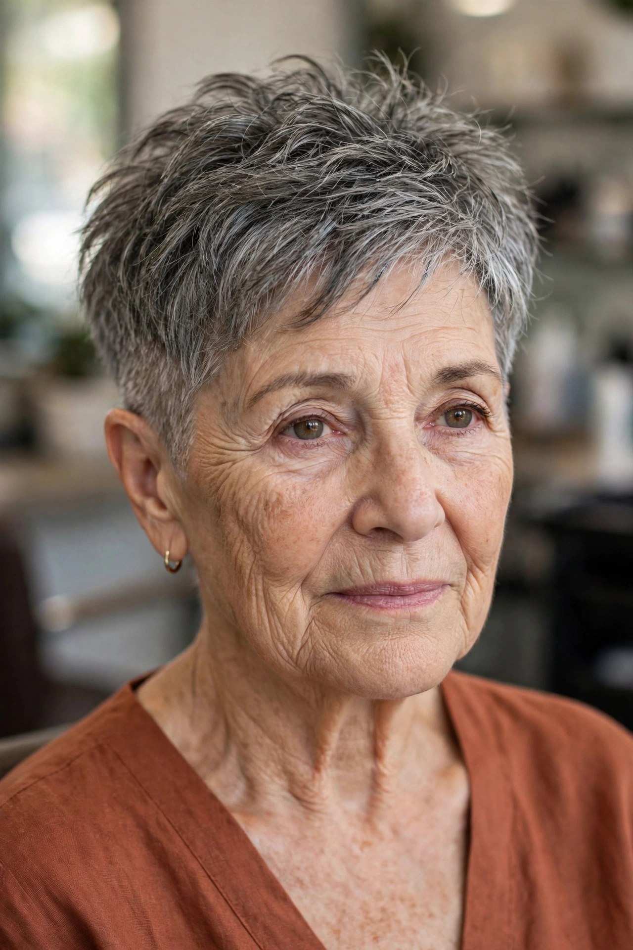 Choppy Pixie with a Longer Top on a woman over 60