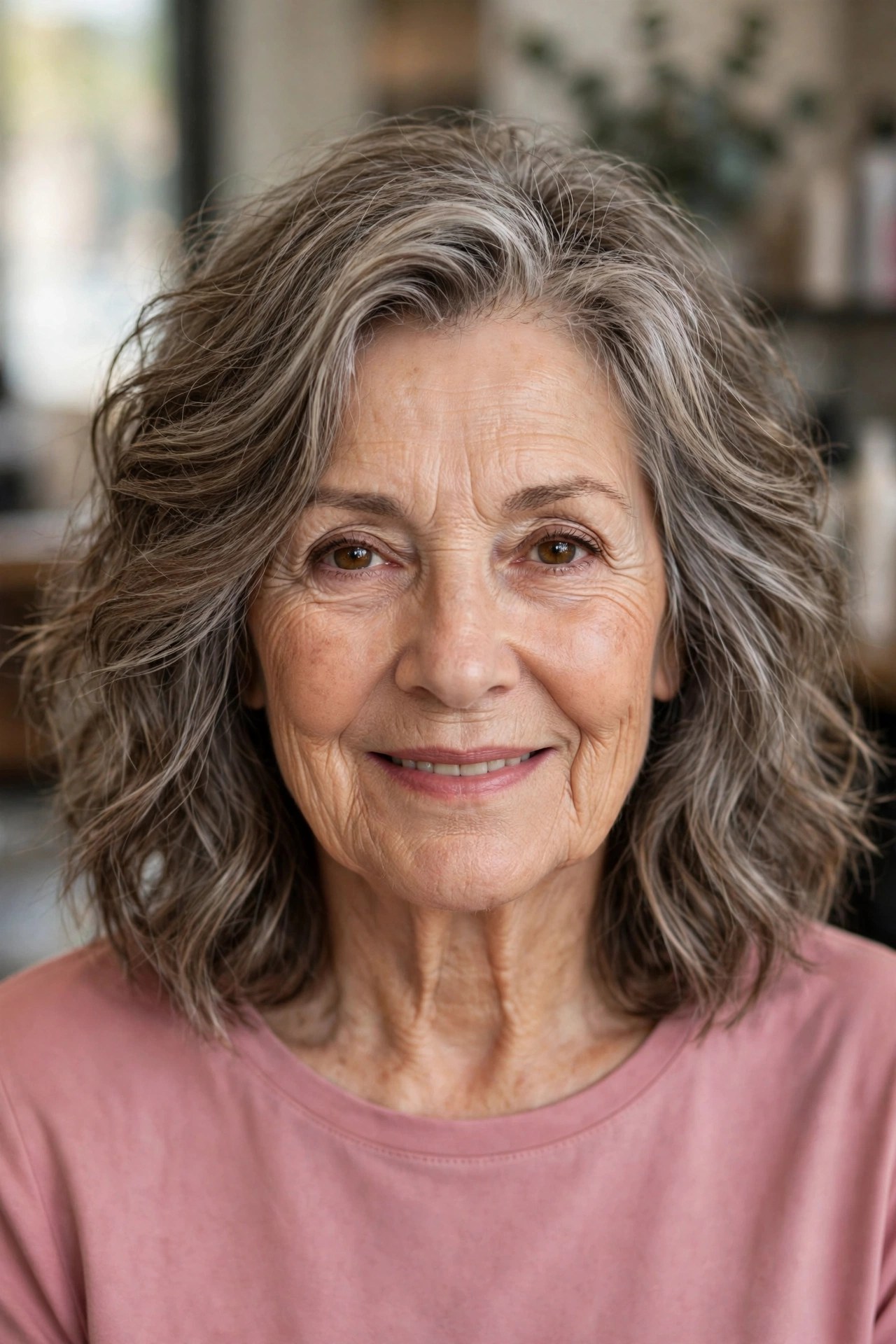 Tousled Wavy Lob on a woman over 60