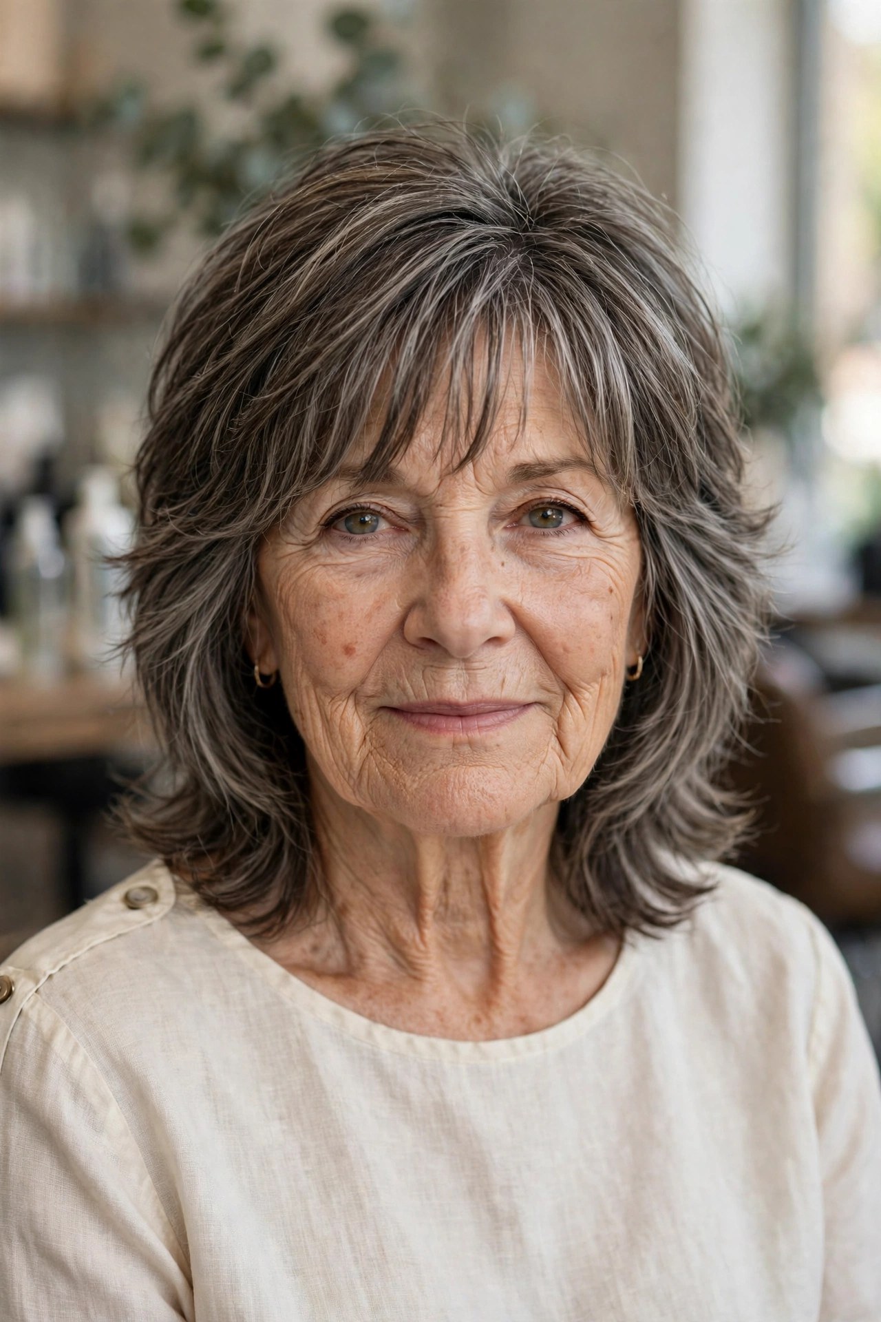 Modern Soft Shag with a Wispy Fringe on a woman over 60