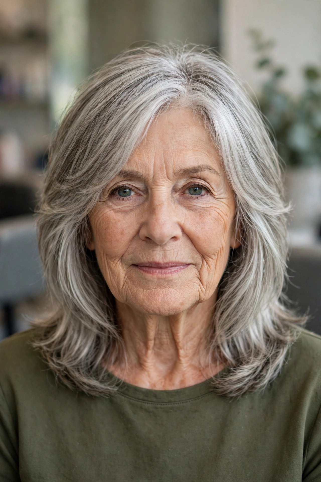 Layered Midi with Face-Framing Pieces on a woman over 60