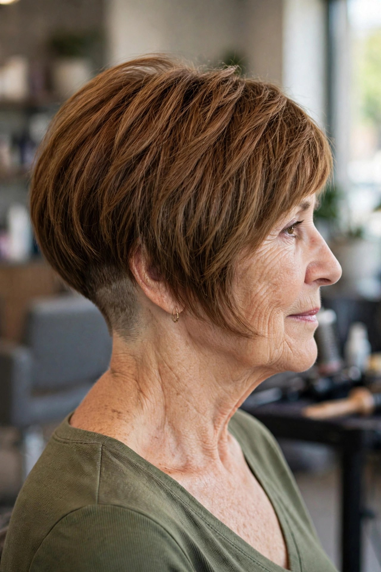 Undercut Pixie Bob - undercut pixie hairstyle on a woman over 50