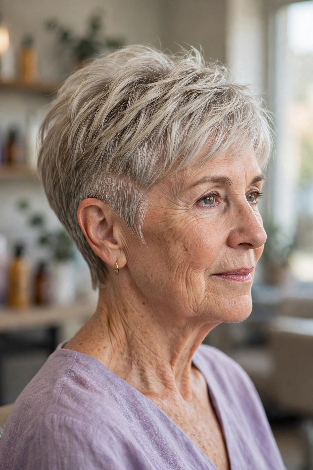 Soft Grow-Out Friendly Undercut Pixie - undercut pixie hairstyle on a woman over 50