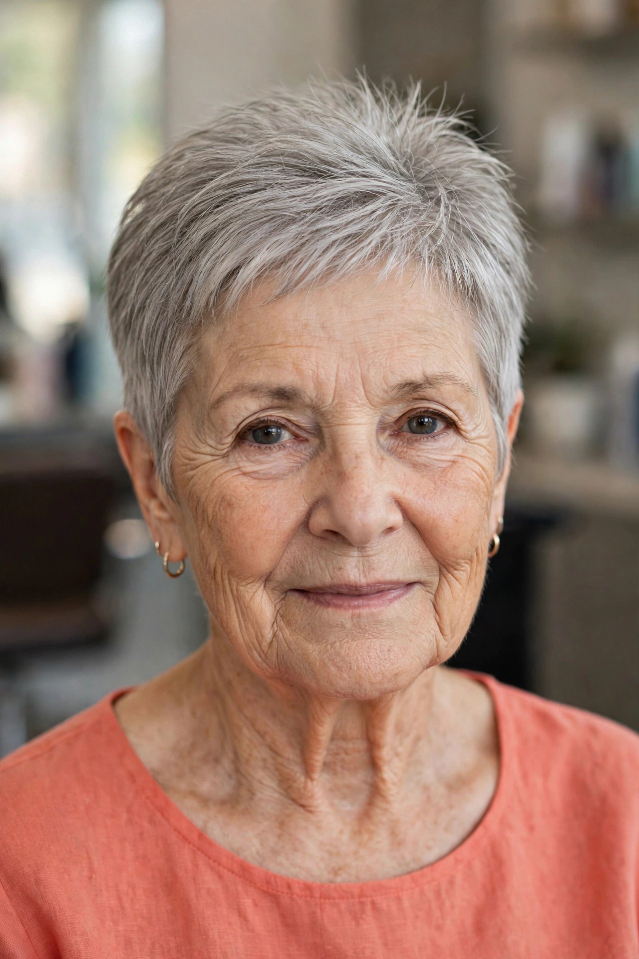 Brushed-Up Short Crop with Textured Top on a woman over 60 - volumizing short haircut for flat fine hair